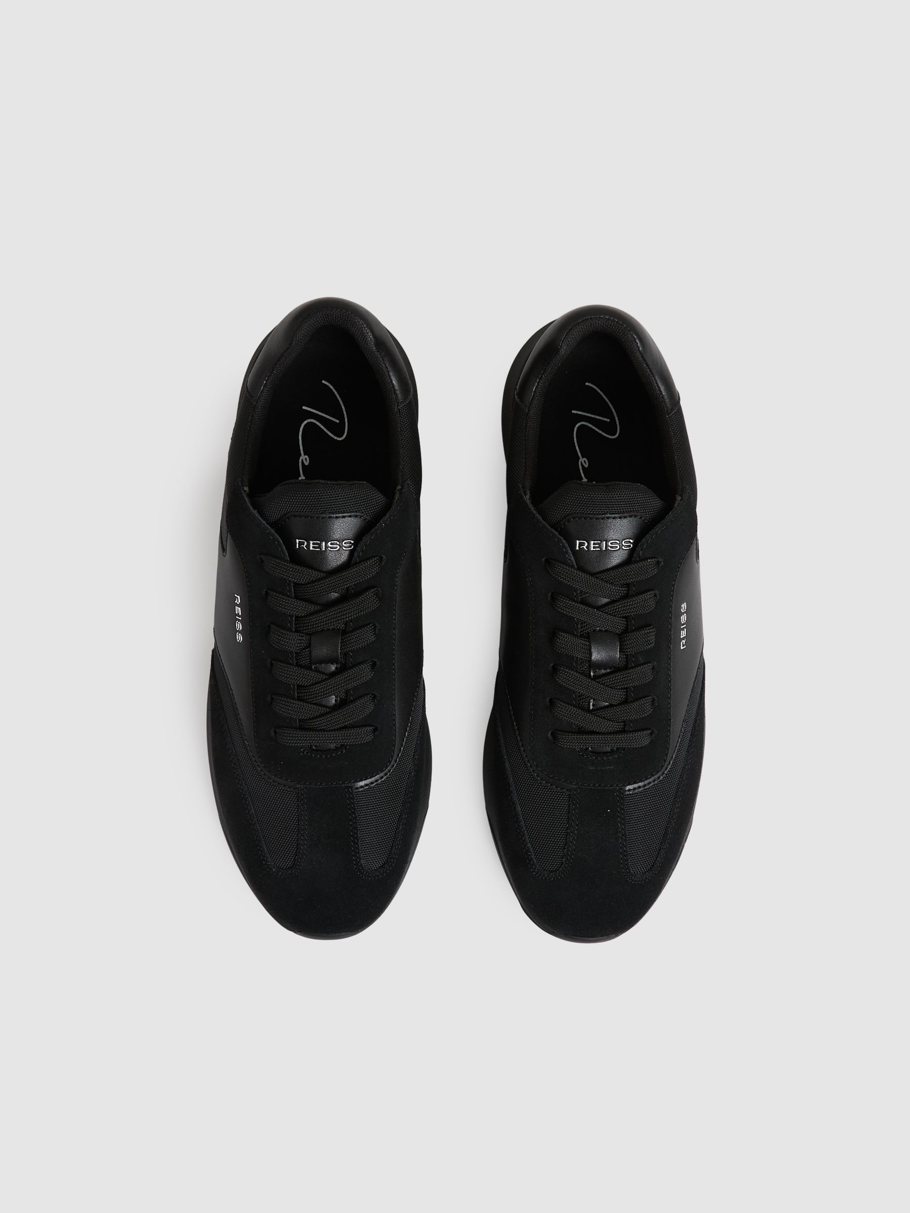 Leather Suede Running Trainers in All Black - Image 3 of 5
