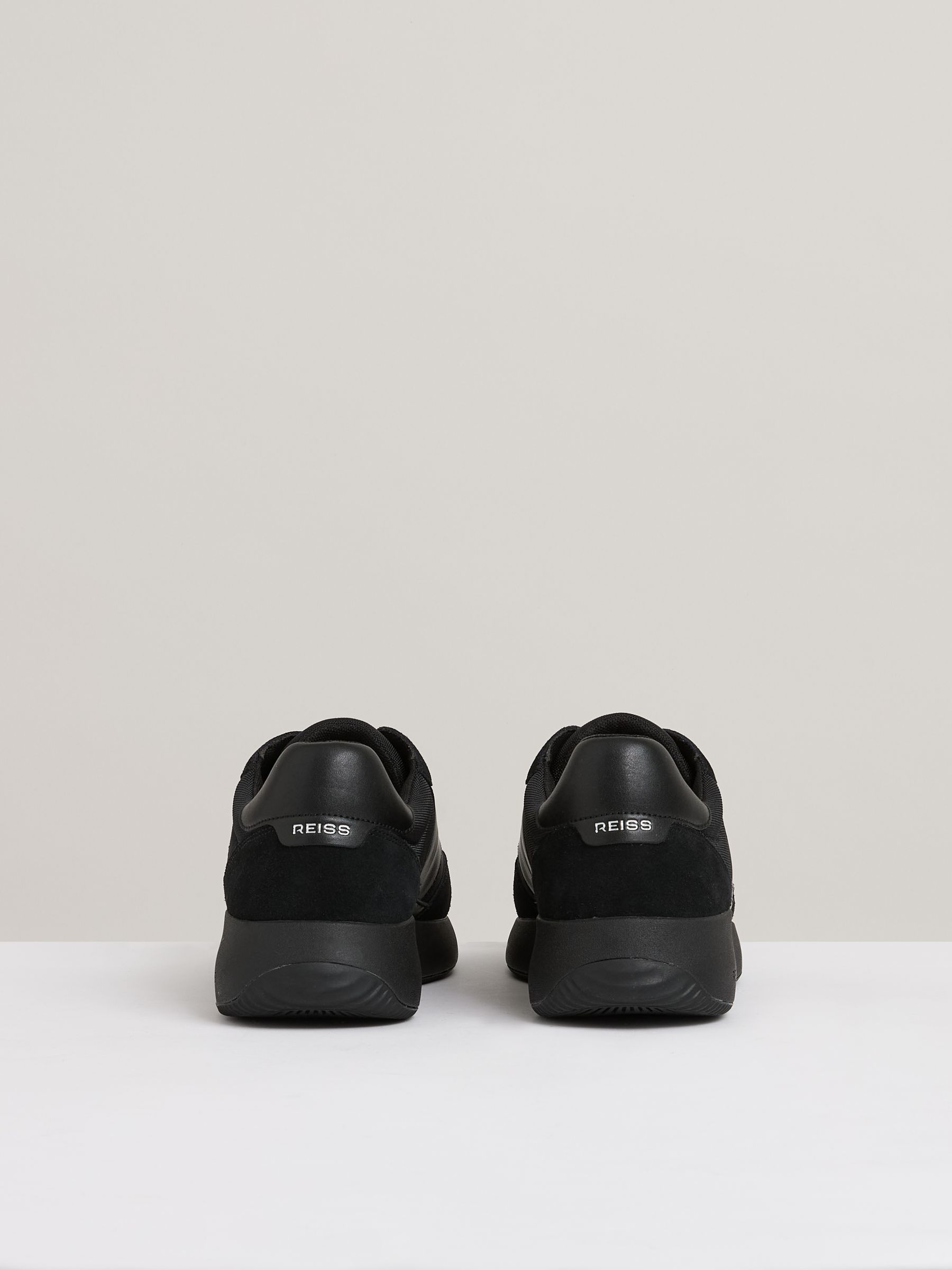 Leather Suede Running Trainers in All Black - Image 4 of 5