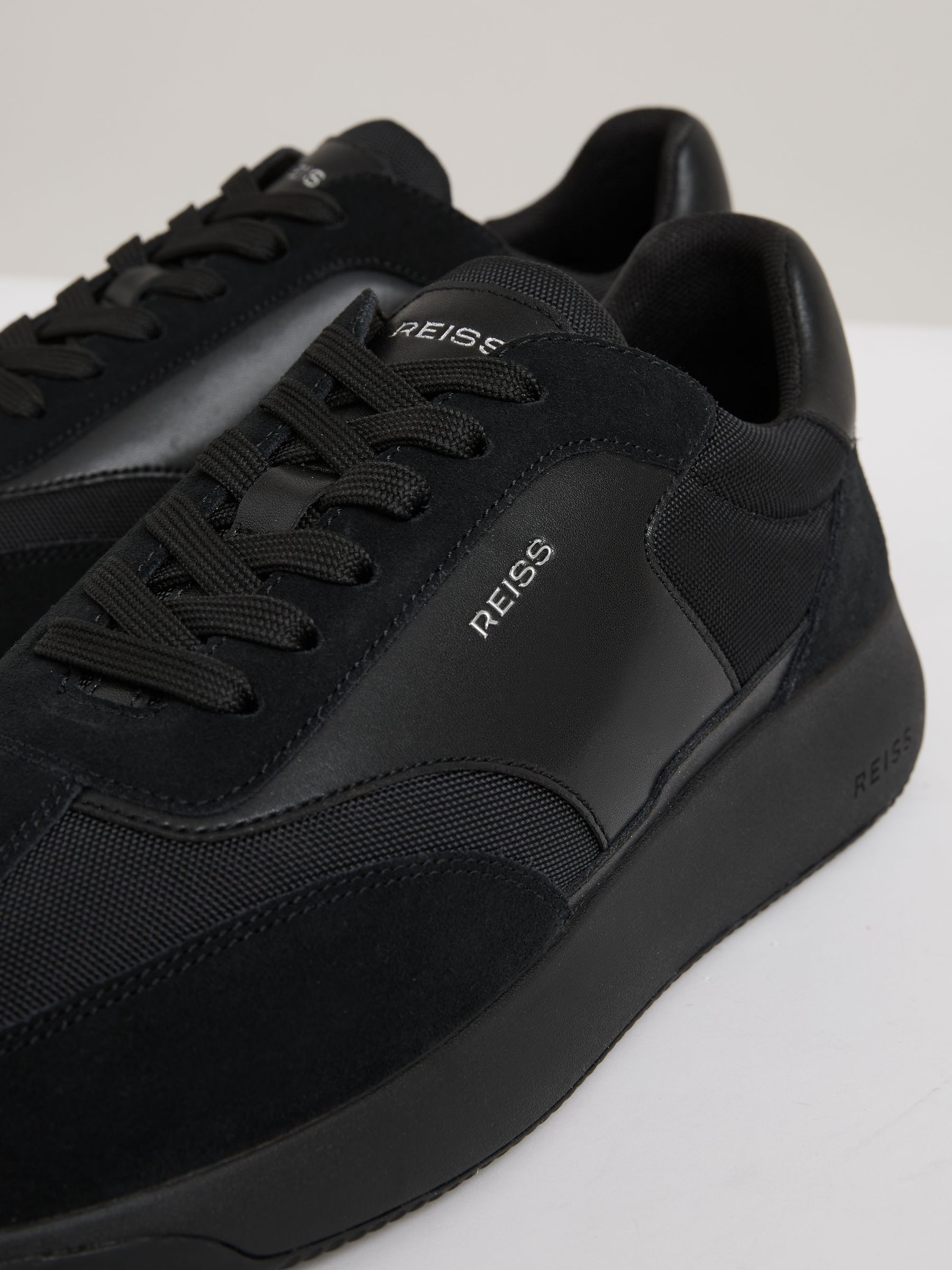 Leather Suede Running Trainers in All Black - Image 5 of 5