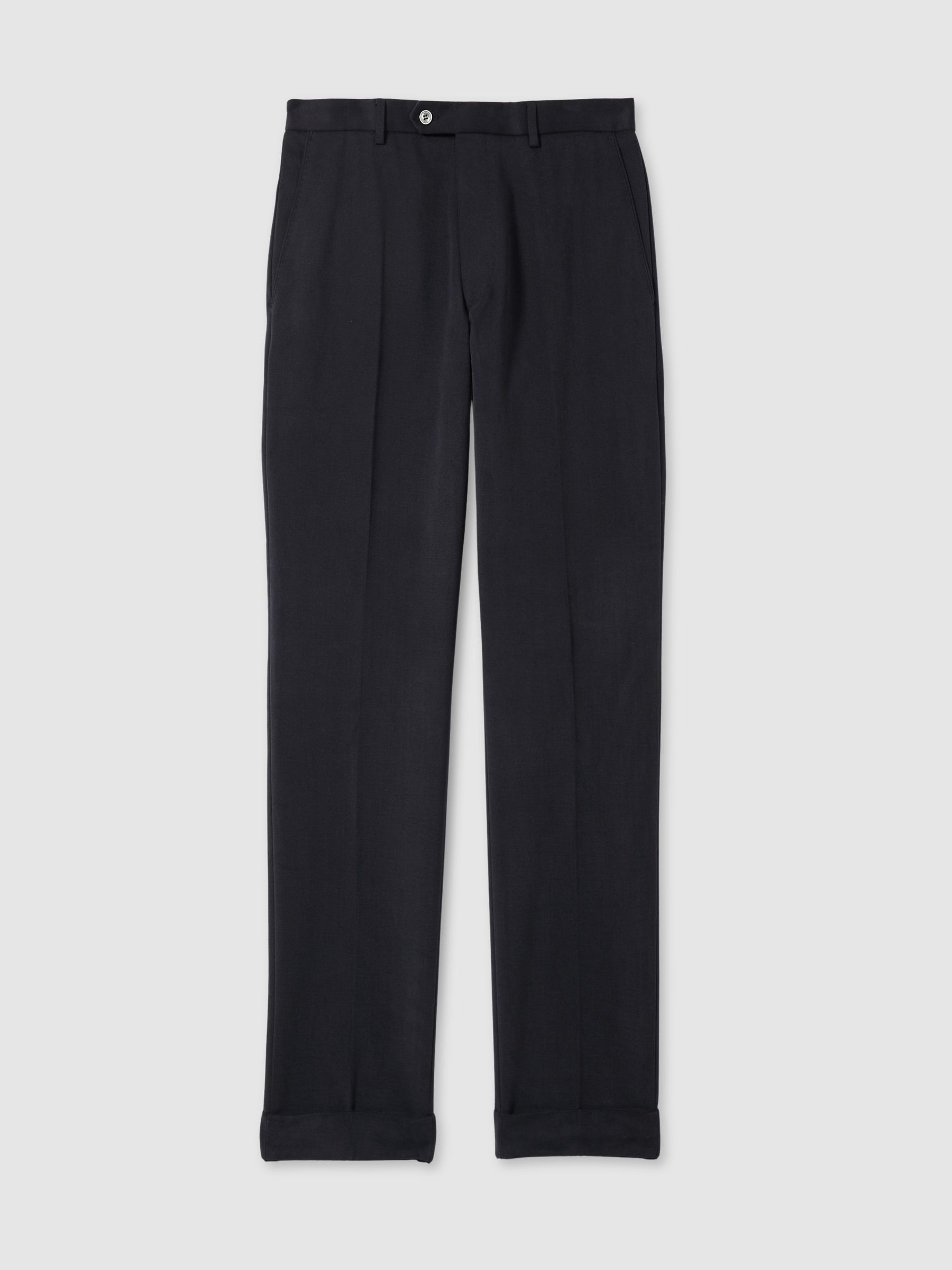 Oscar Jacobson Slim Fit 100% Cotton Turn-Up Trousers in Navy - Image 2 of 6