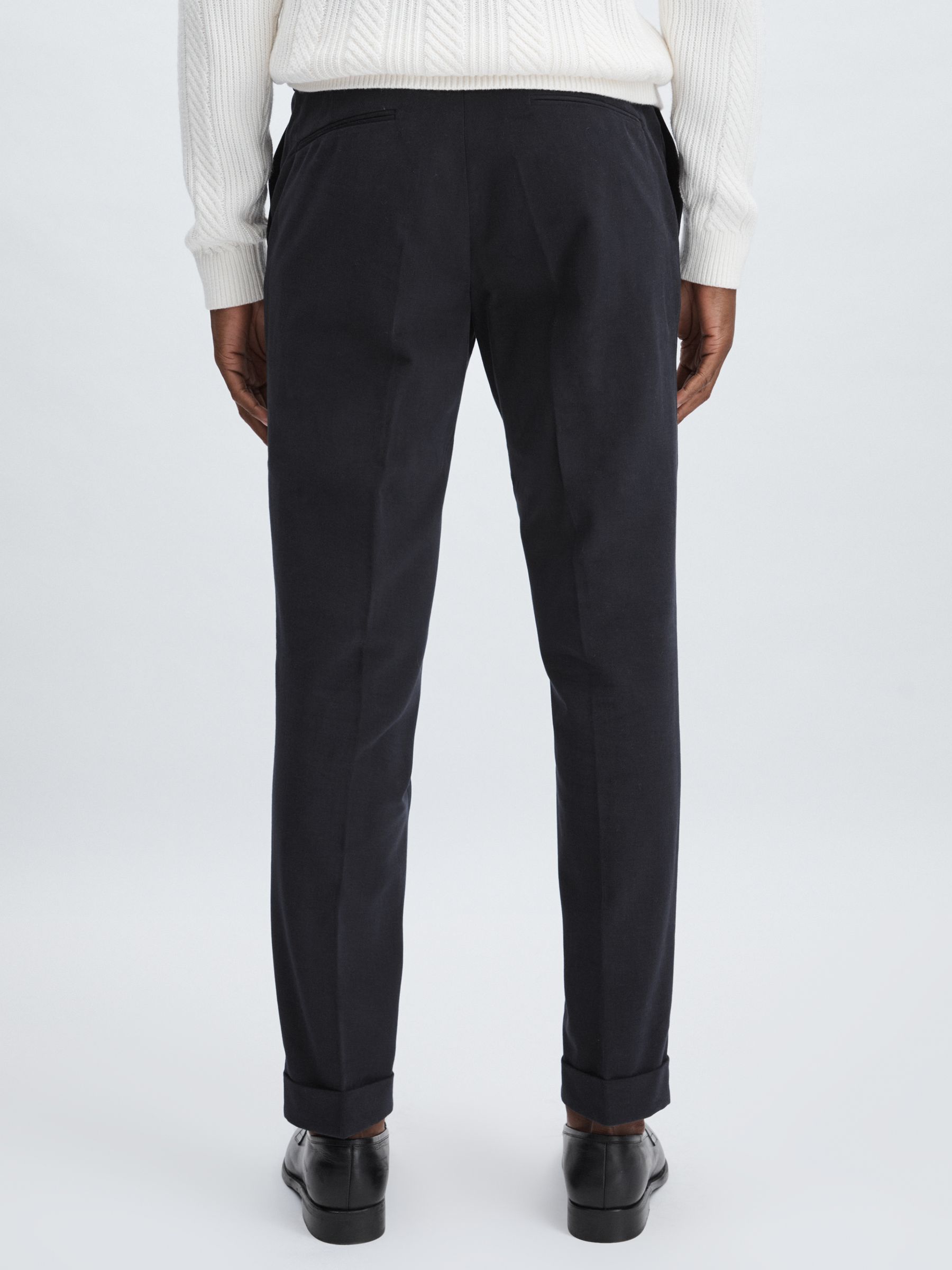 Oscar Jacobson Slim Fit 100% Cotton Turn-Up Trousers in Navy - Image 5 of 6
