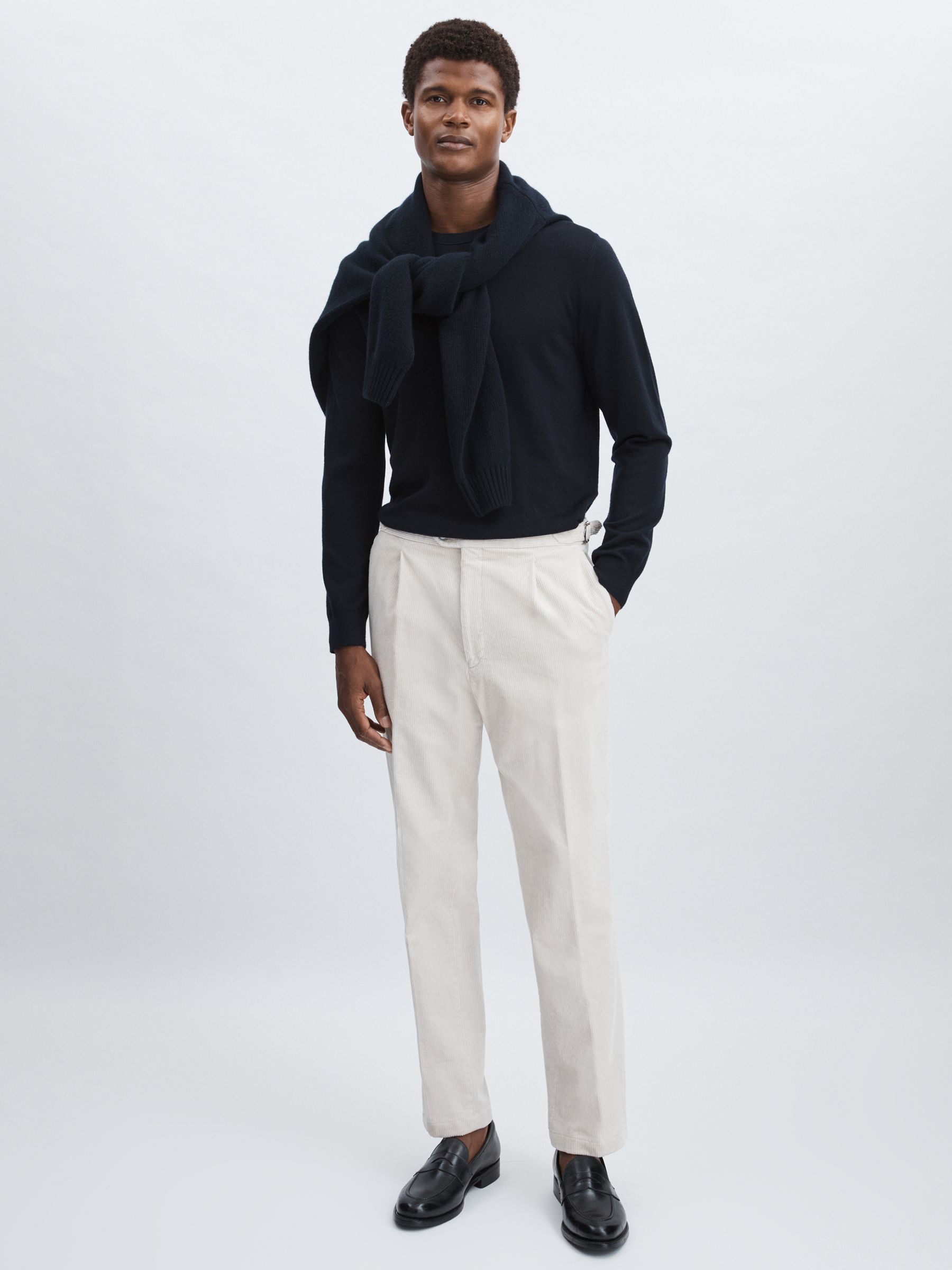 Oscar Jacobson Regular-Fit Corduroy Trousers in White - Image 1 of 6