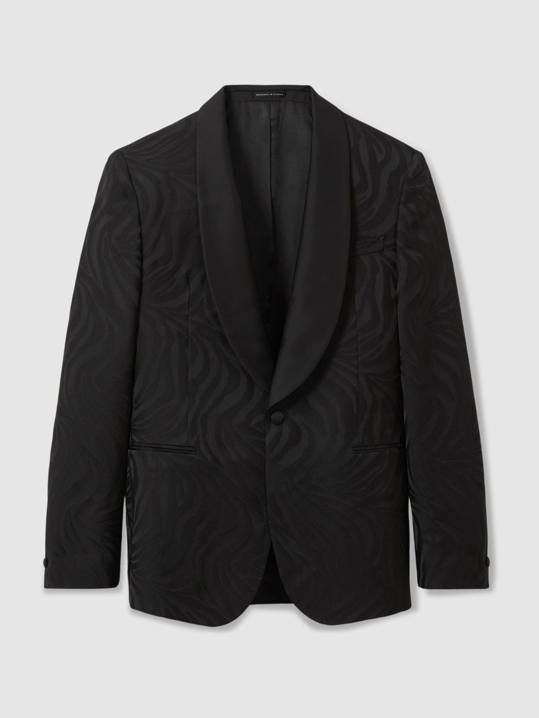 Wool-Blend Jacquard Tuxedo Jacket in Black - Image 2 of 8