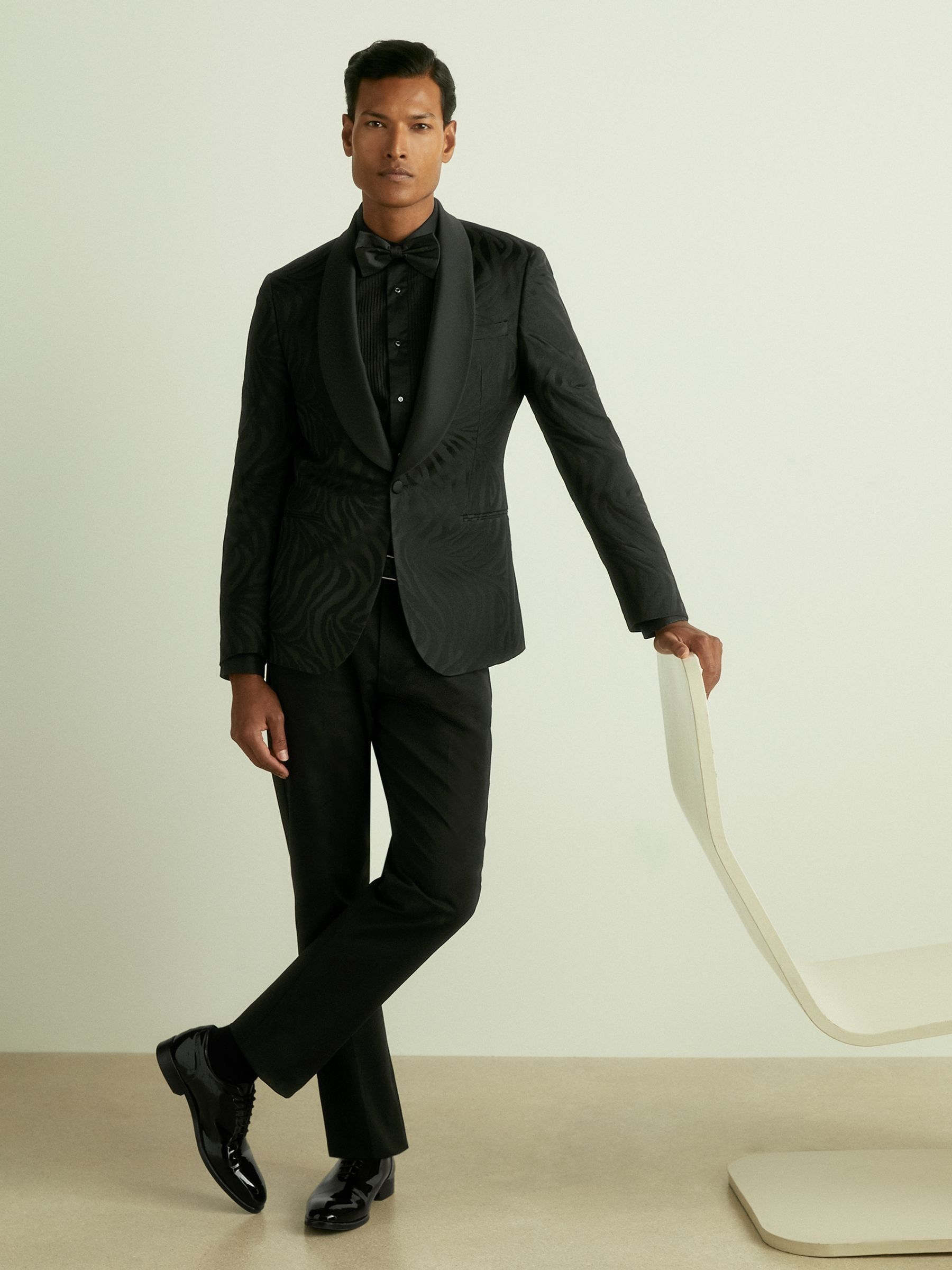 Wool-Blend Jacquard Tuxedo Jacket in Black - Image 6 of 8