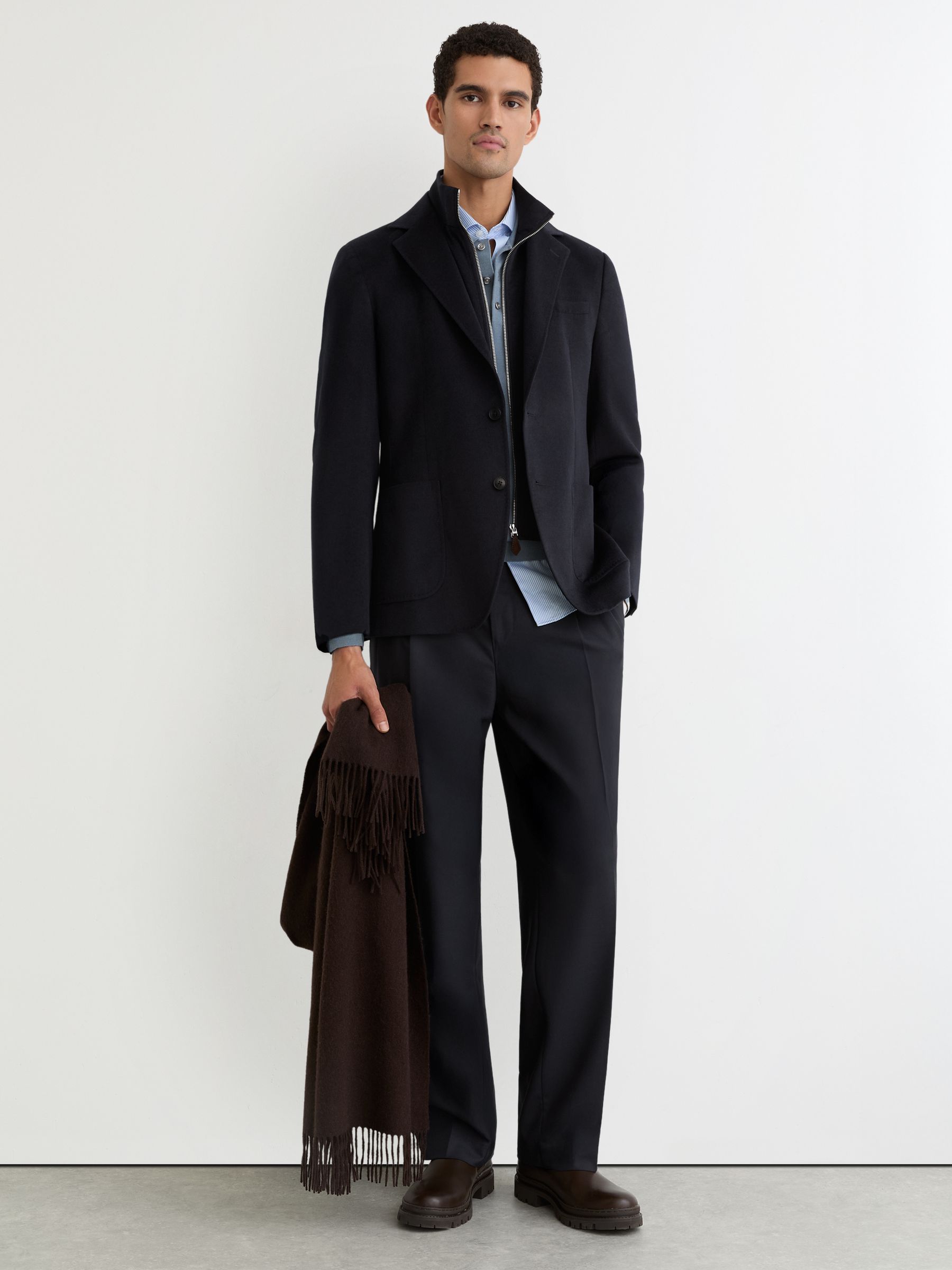 Single-Breasted Blazer With Gilet Insert Tailored-Fit in Navy - image 3