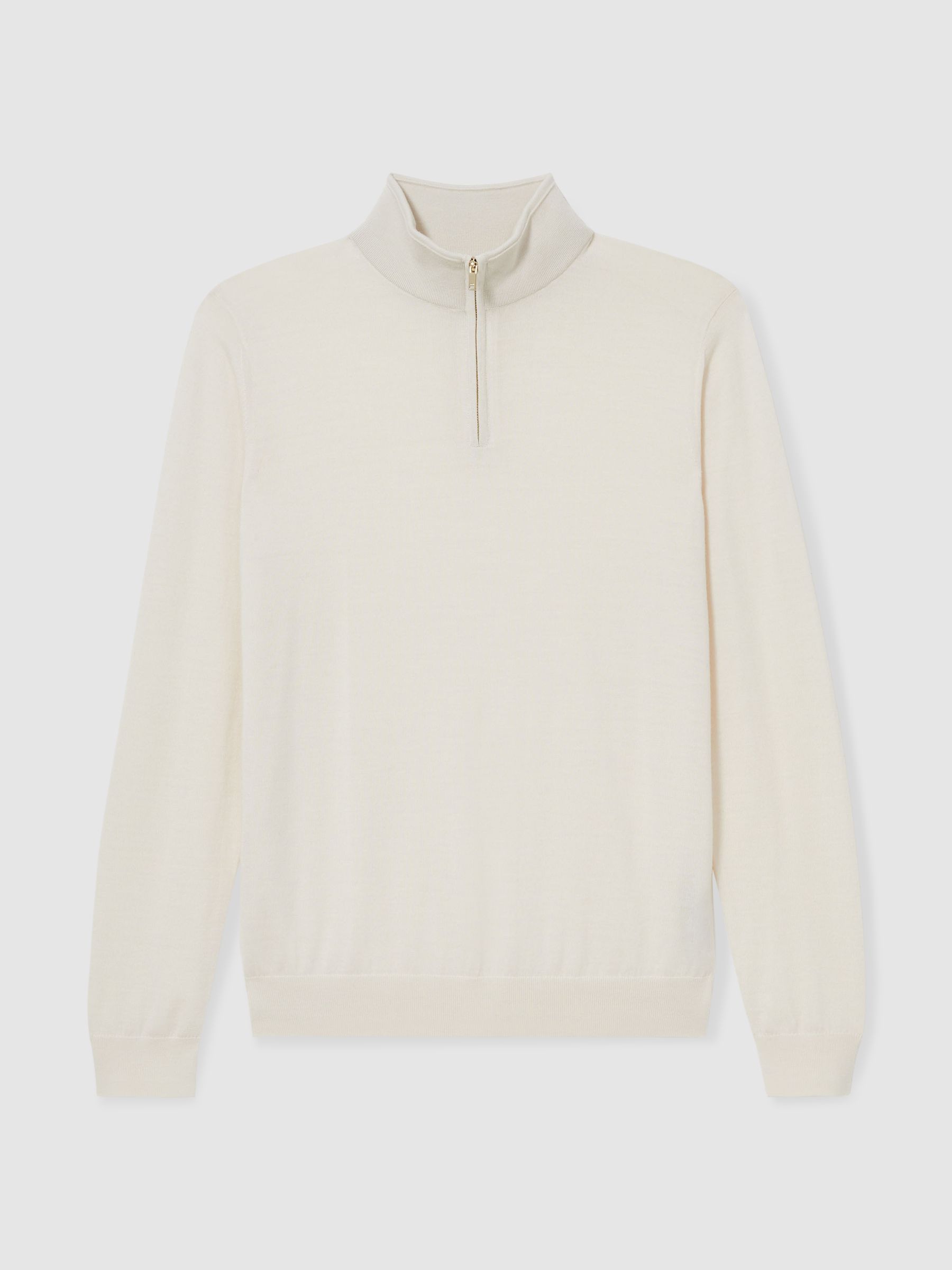Merino Wool Half-Zip Funnel Neck Jumper in Snow White - Image 2 of 7