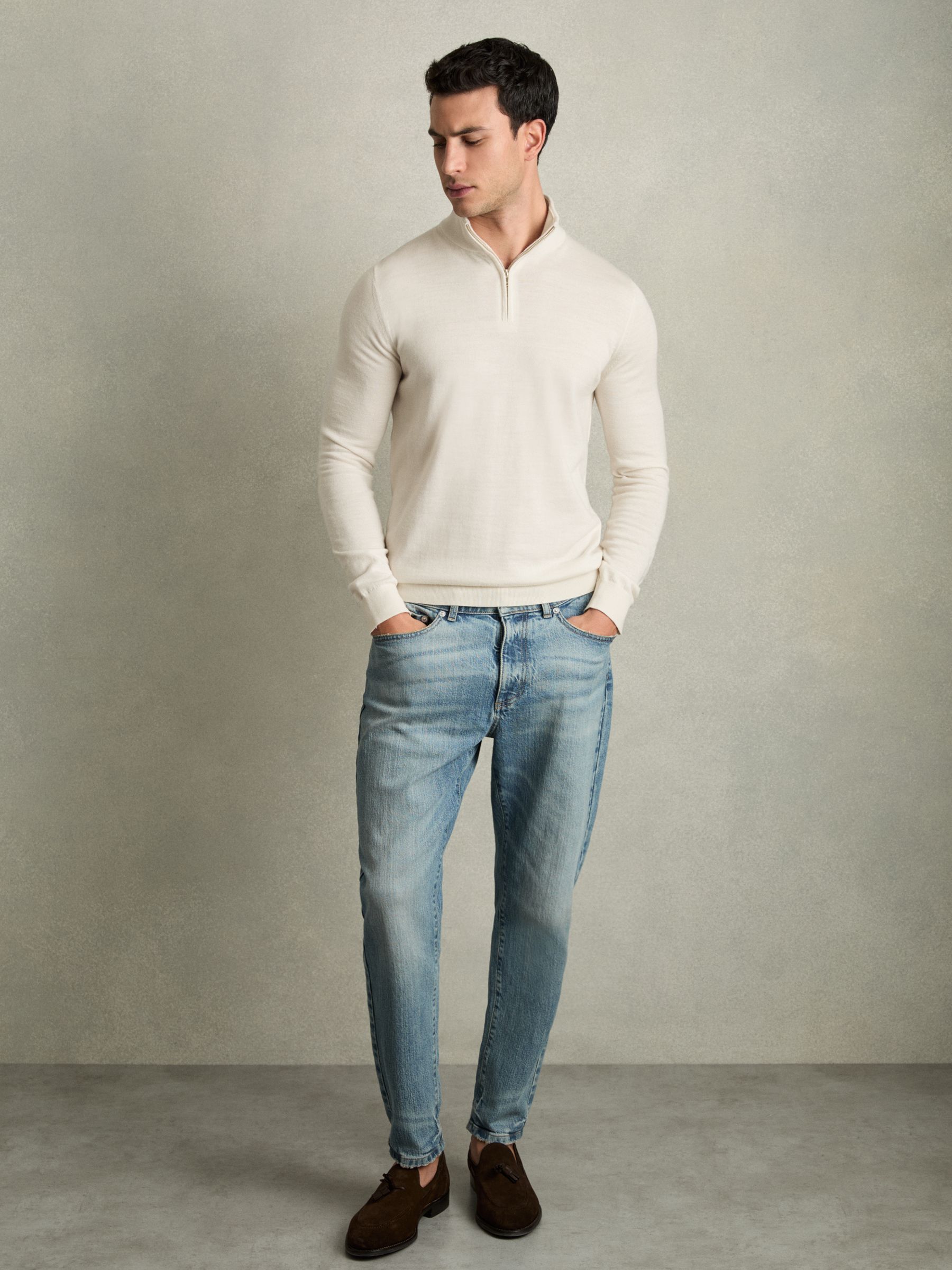 Merino Wool Half-Zip Funnel Neck Jumper in Snow White - Image 3 of 7