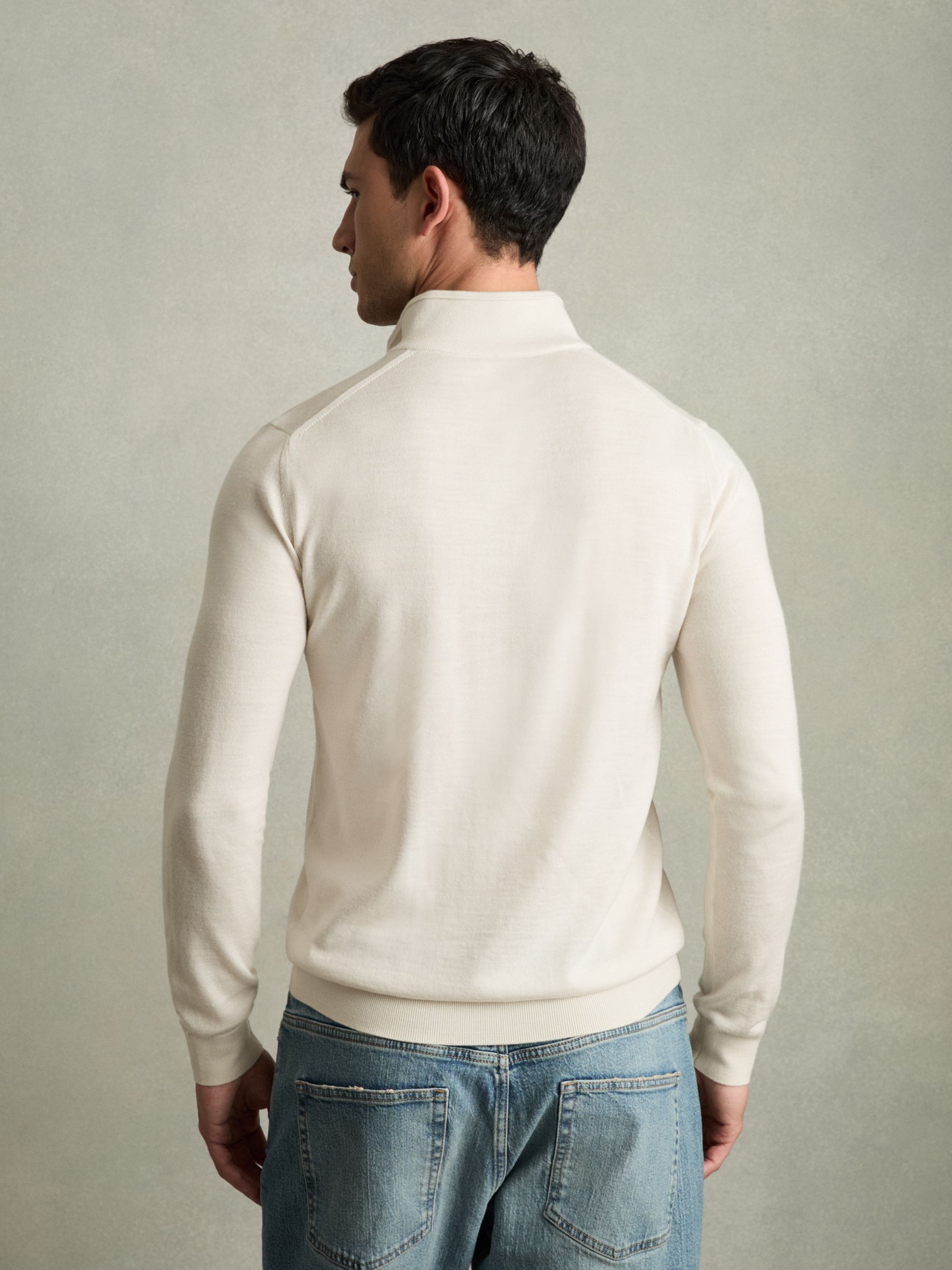 Merino Wool Half-Zip Funnel Neck Jumper in Snow White - Image 5 of 7