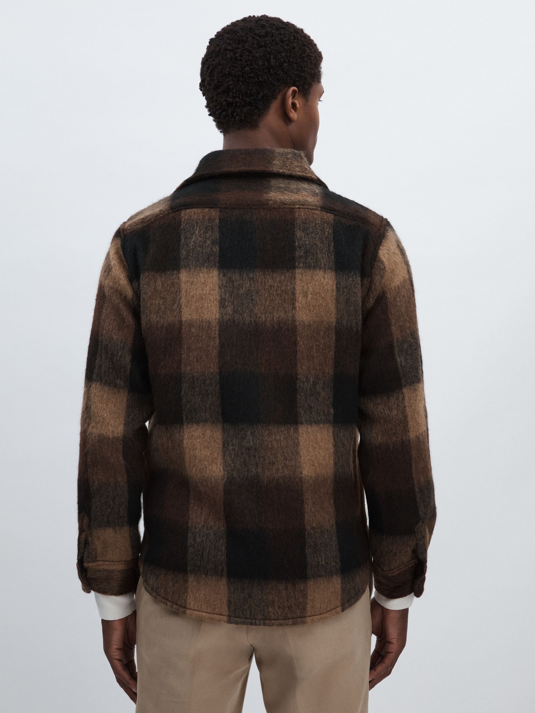Oscar Jacobson Brushed Twill Check Overshirt in Brown - Image 5 of 6