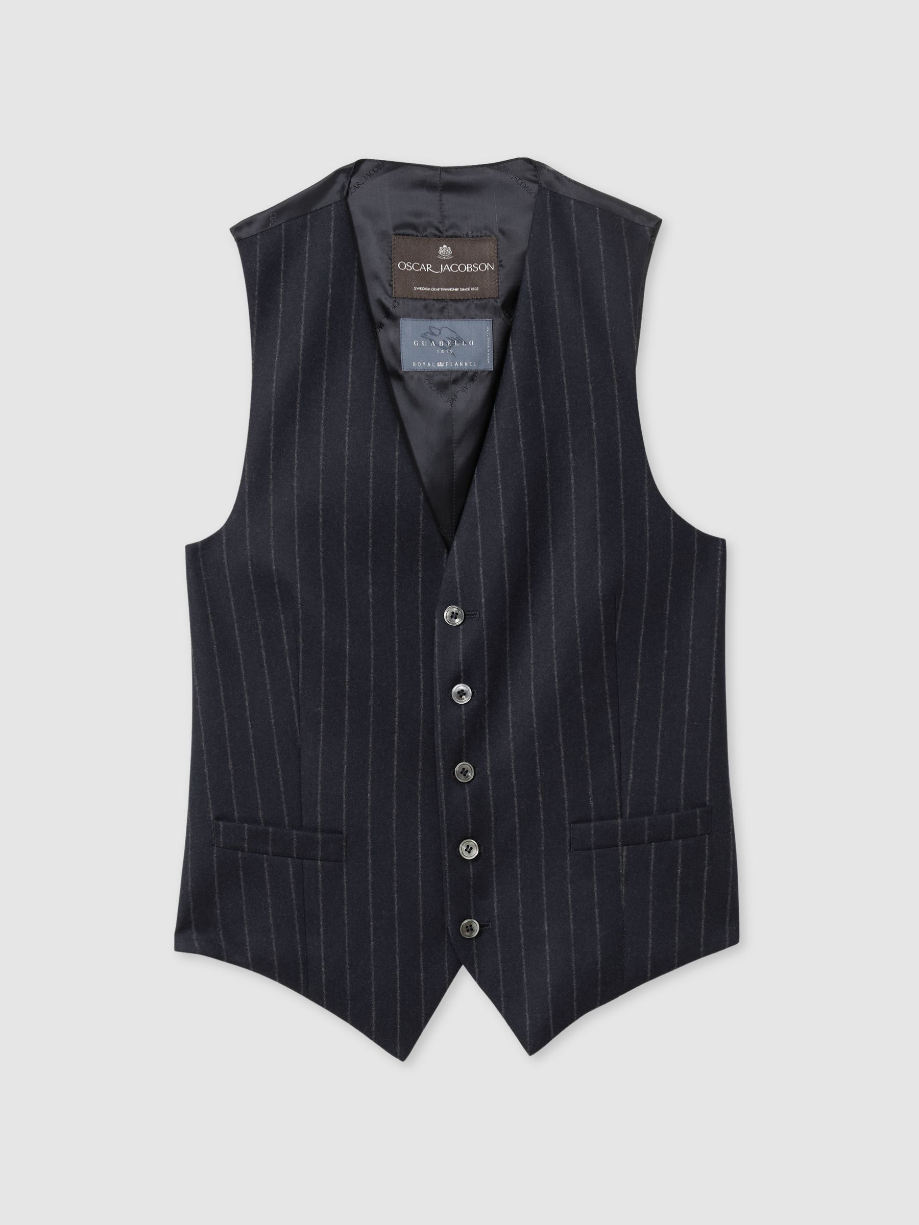 Oscar Jacobson 100% Wool Pinstripe Waistcoat in Navy - Image 2 of 6