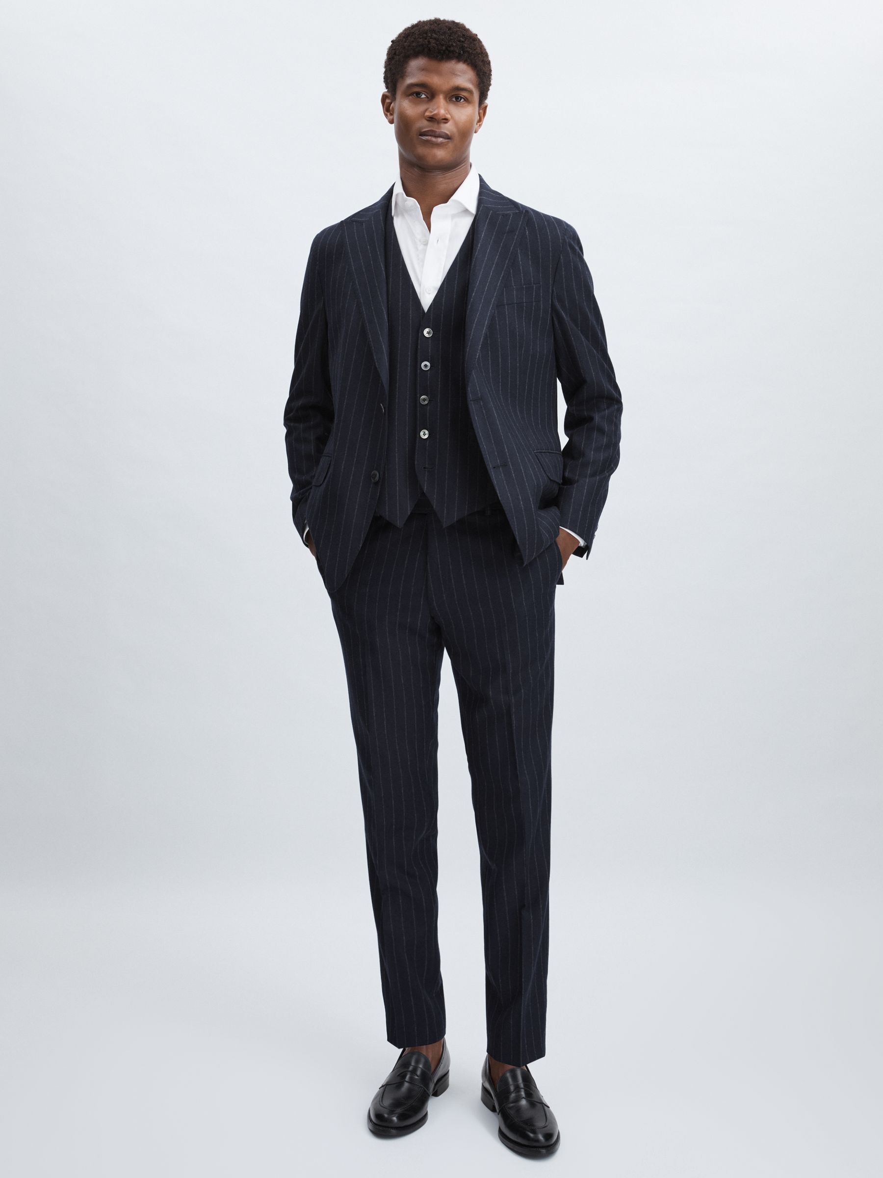 Oscar Jacobson 100% Wool Pinstripe Waistcoat in Navy - Image 3 of 6