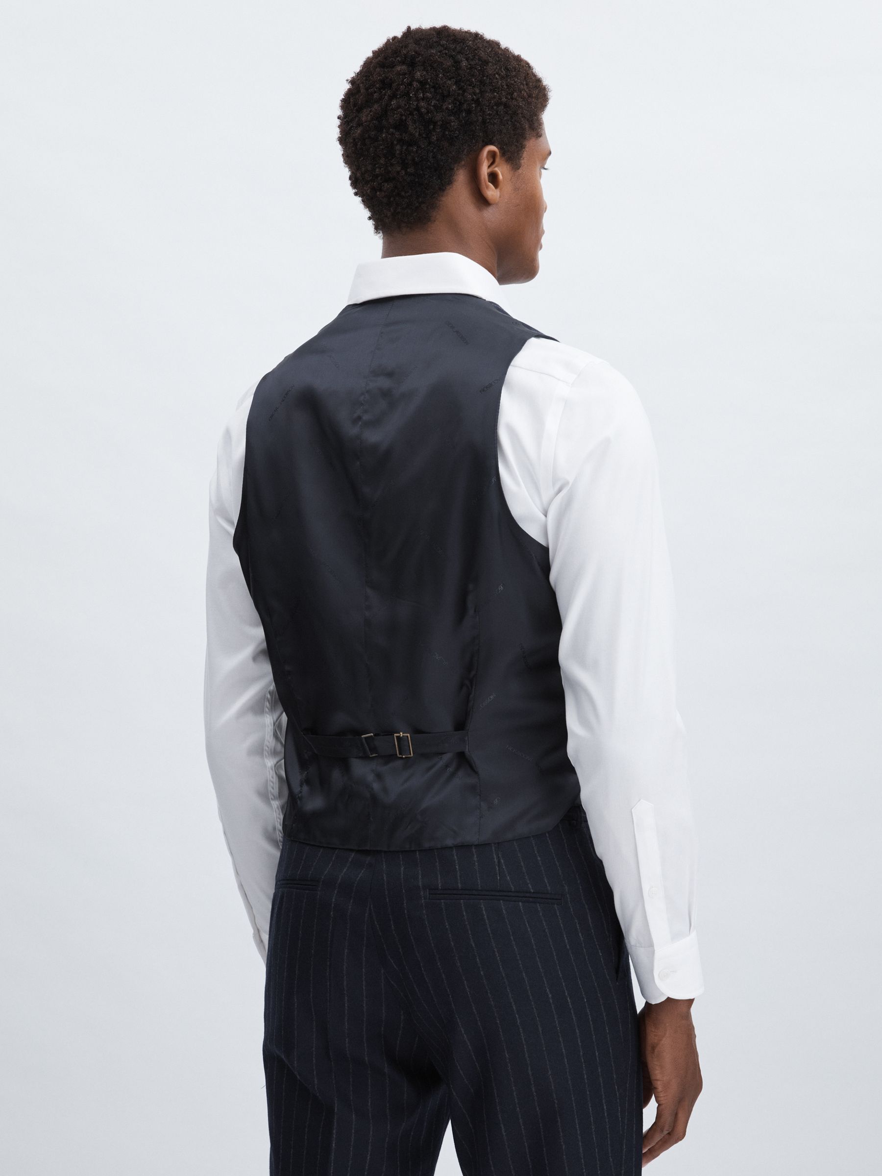 Oscar Jacobson 100% Wool Pinstripe Waistcoat in Navy - Image 5 of 6