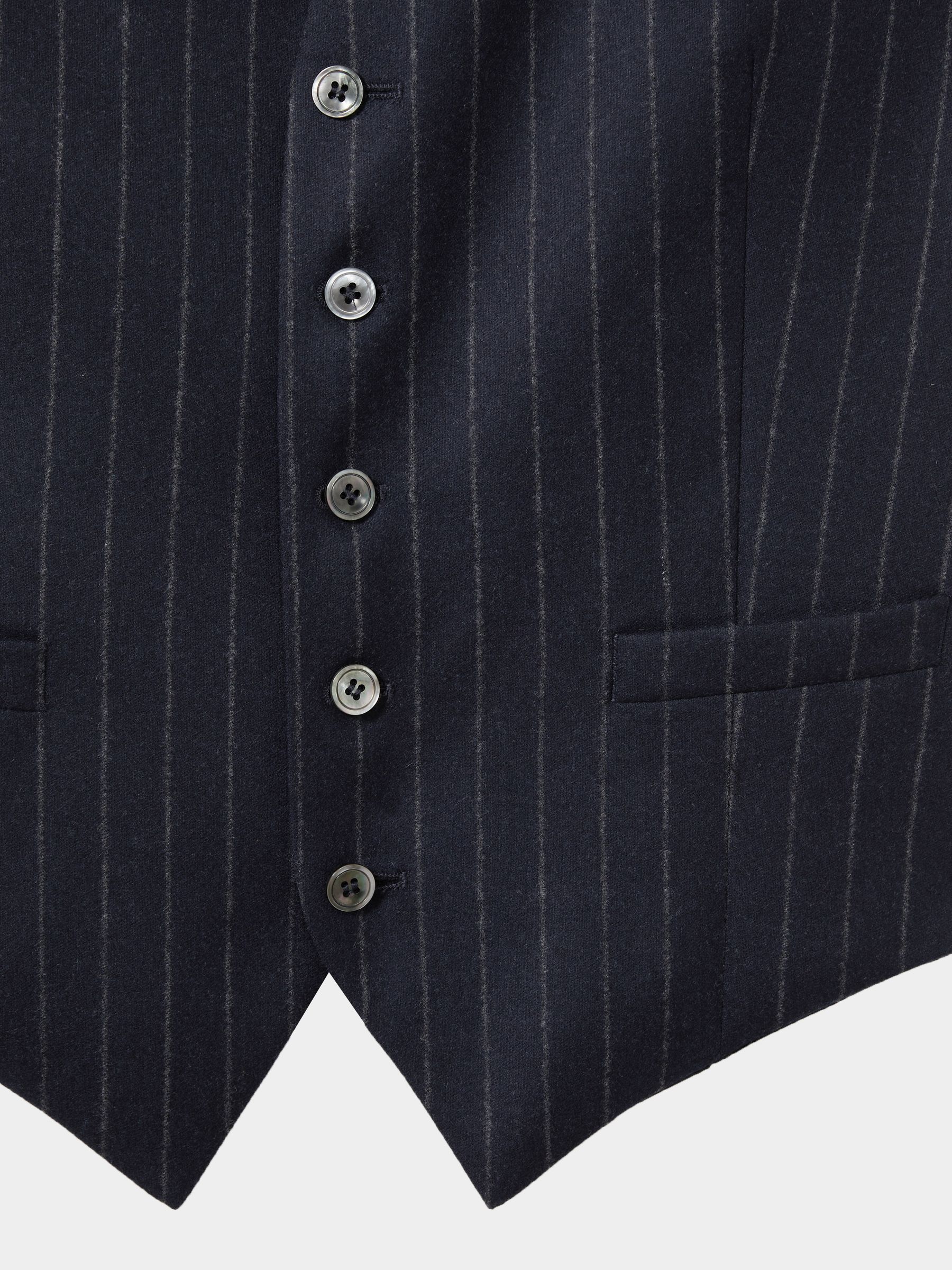 Oscar Jacobson 100% Wool Pinstripe Waistcoat in Navy - Image 6 of 6