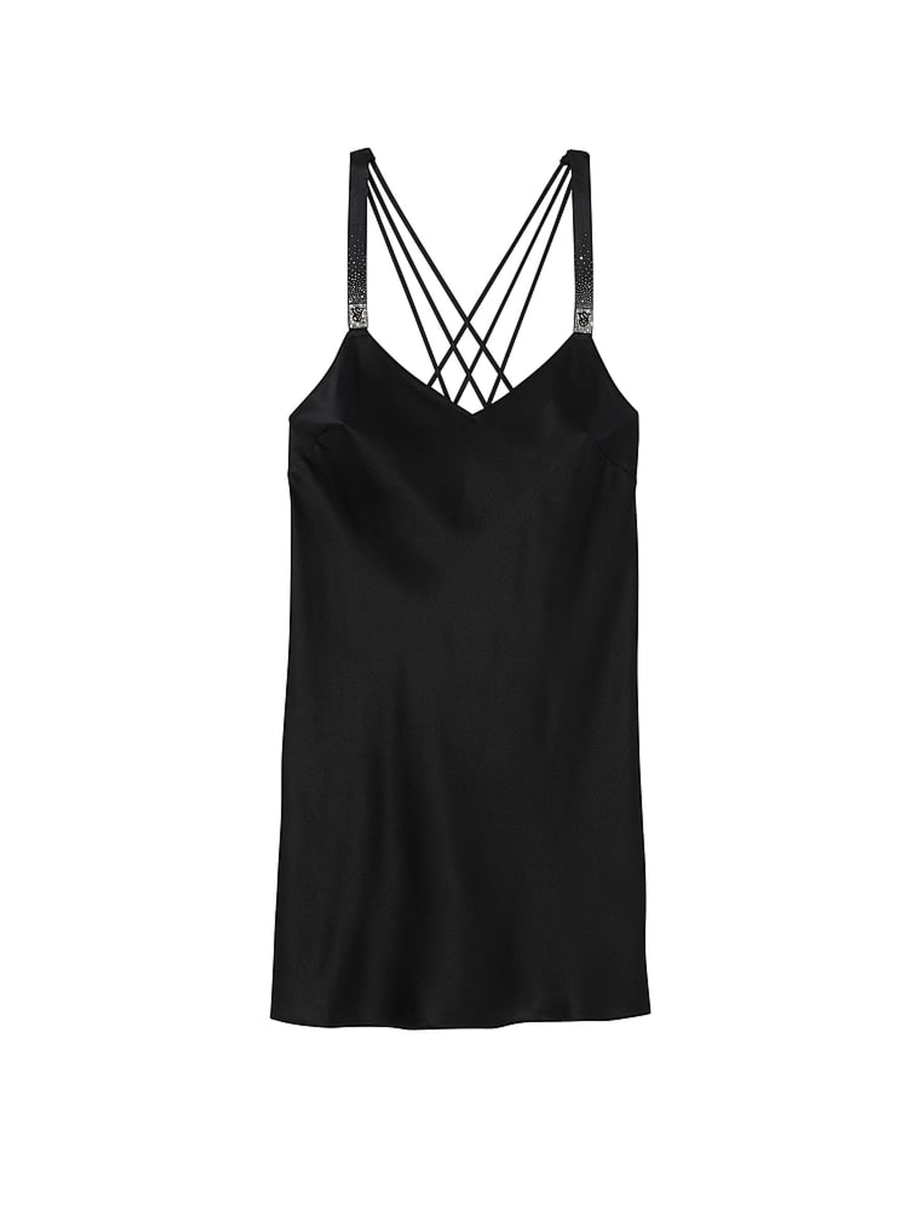 Black Shine Strappy Back Satin Slip Dress - Image 3 of 3