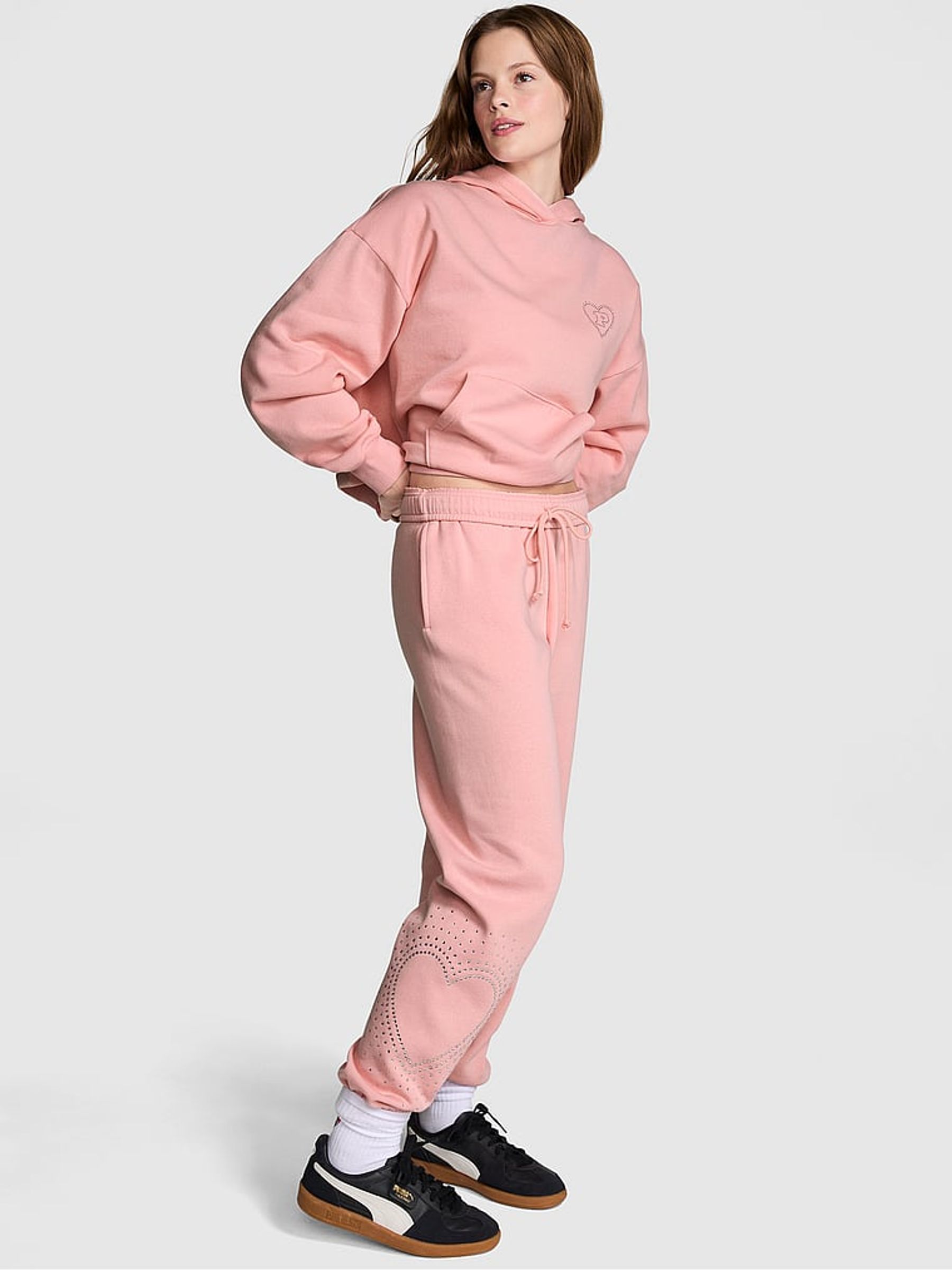 Dusk Pink Shine Cuffed Fleece Joggers | Victoria