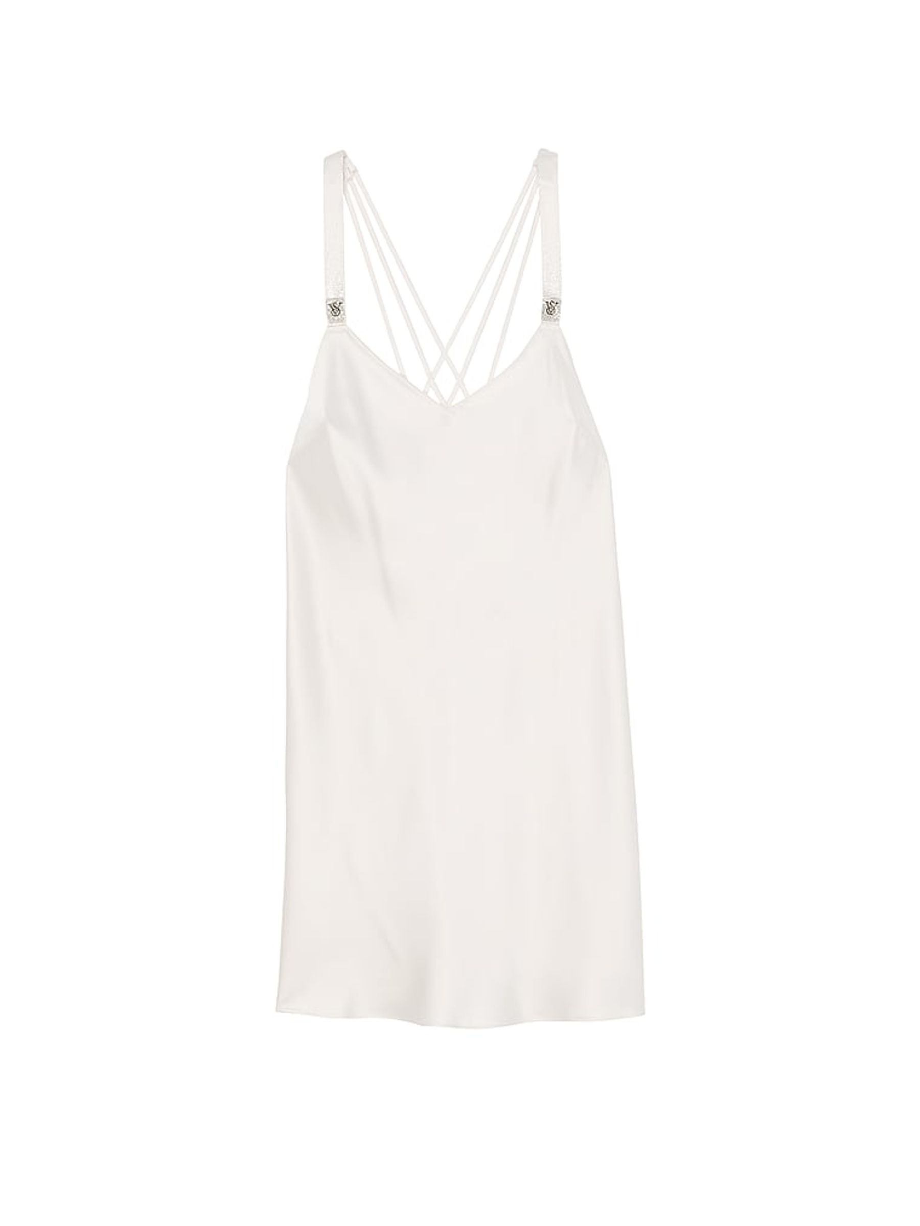 White Shine Strappy Back Satin Slip Dress - Image 3 of 3