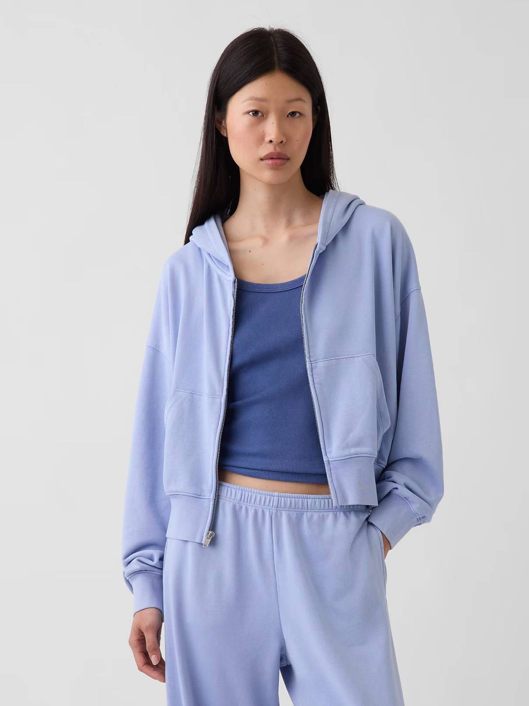 Light Blue Oversized VintageSoft Wedge Zip-up Hoodie - Image 6 of 10
