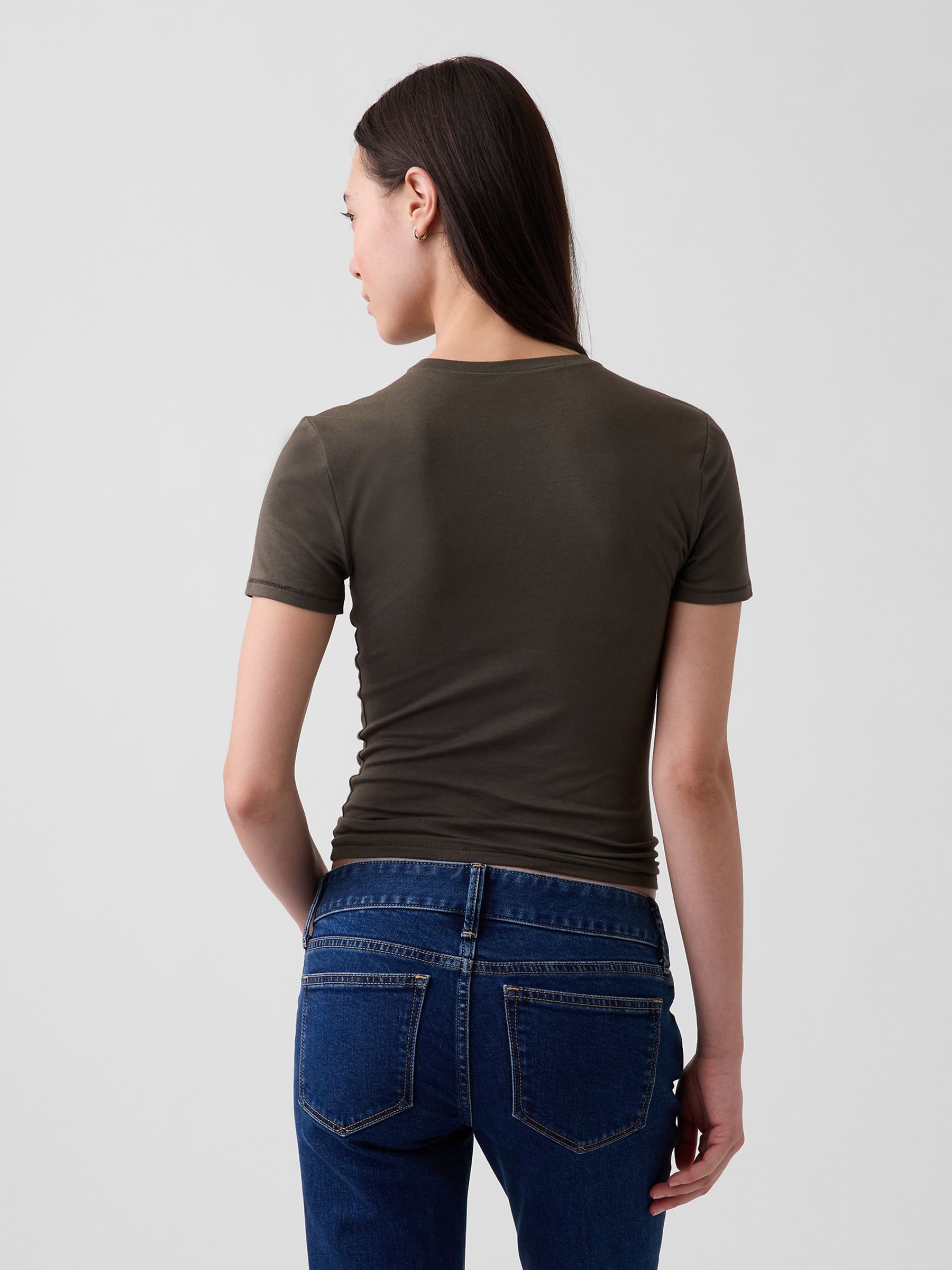 Olive Brown CloseKnit Jersey Short Sleeve T-Shirt - Image 2 of 4 Olive Brown CloseKnit Jersey Short Sleeve T-Shirt - Image 2 of 4