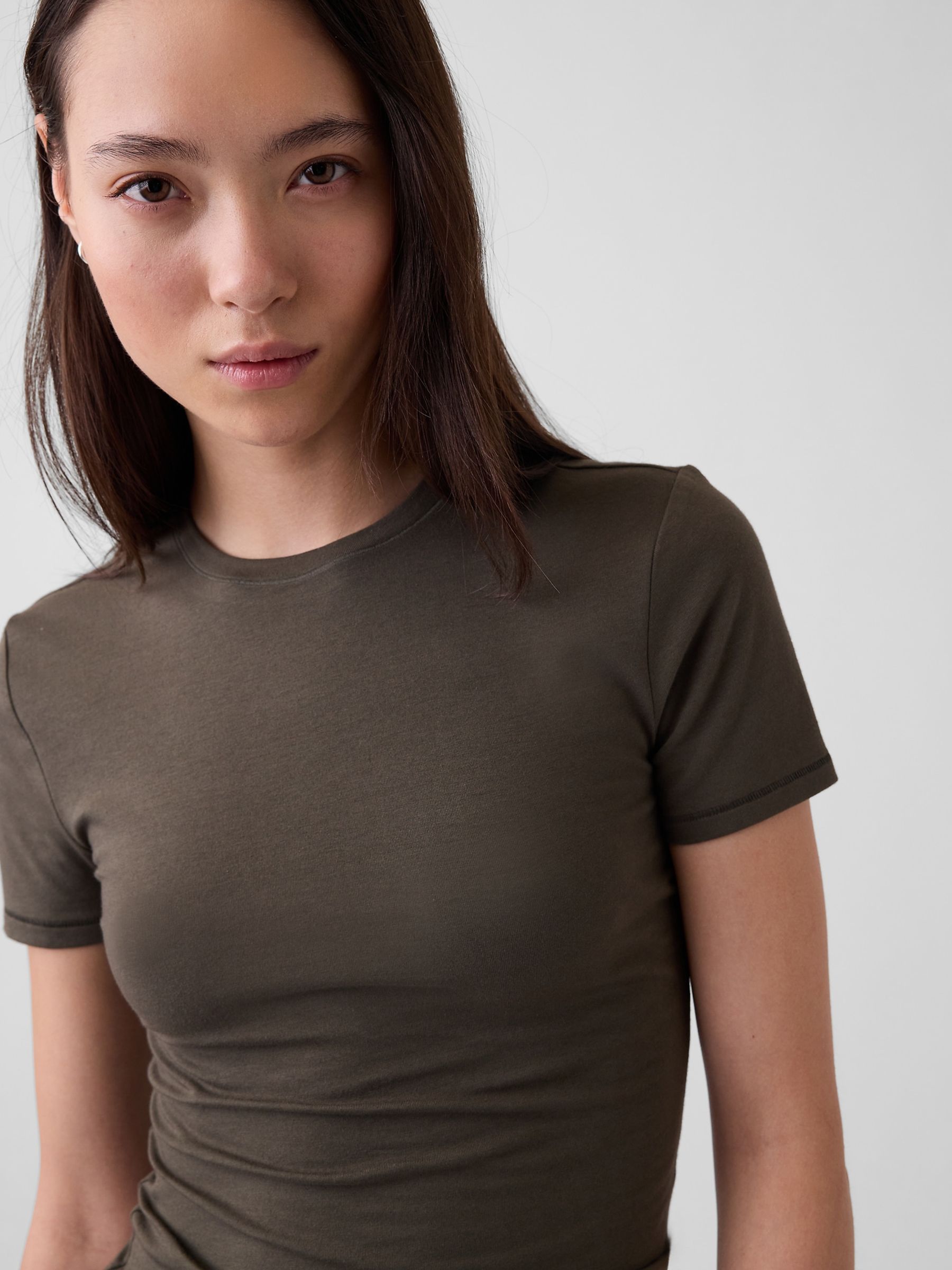 Olive Brown CloseKnit Jersey Short Sleeve T-Shirt - Image 4 of 4 Olive Brown CloseKnit Jersey Short Sleeve T-Shirt - Image 4 of 4
