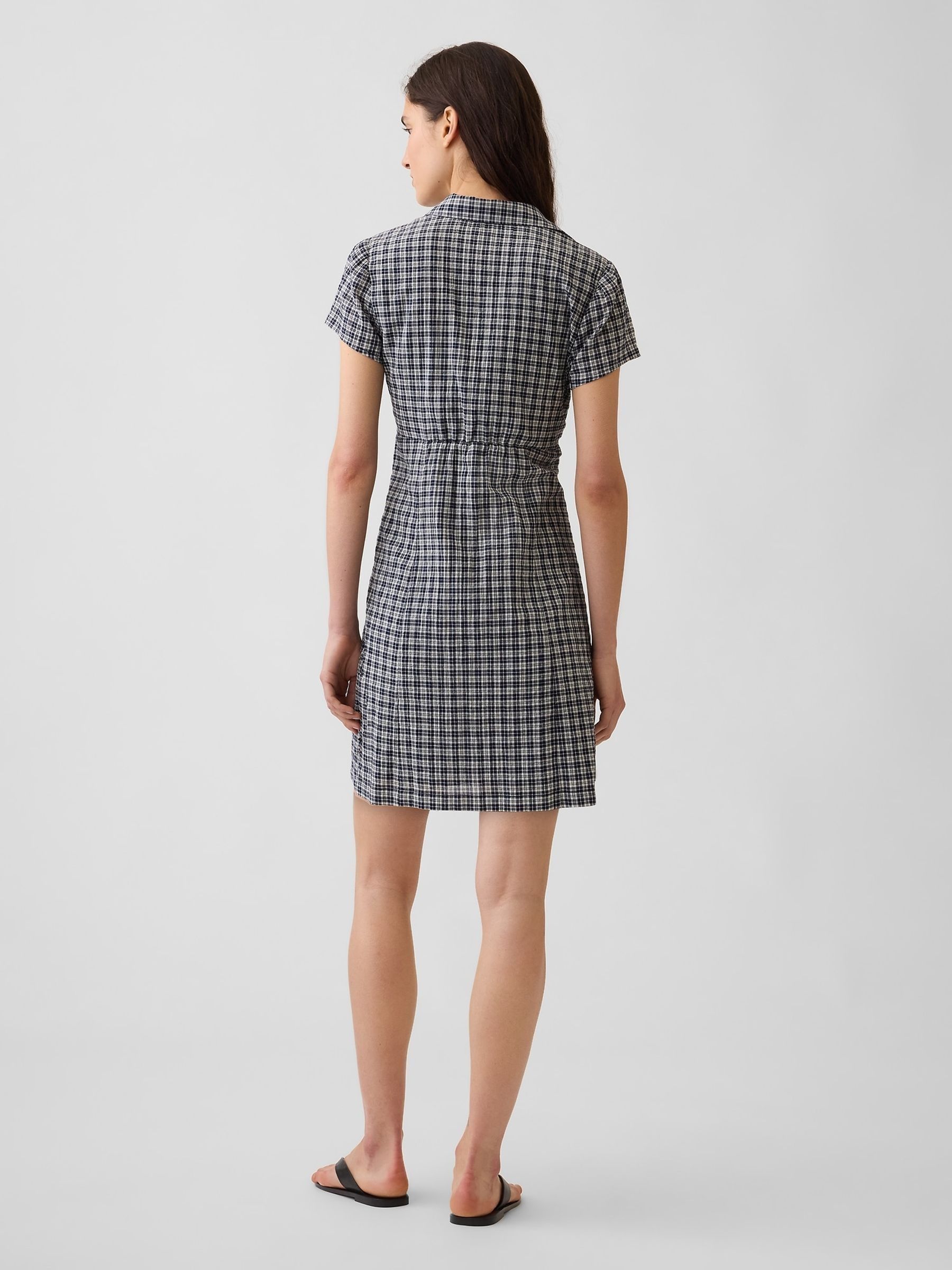Navy Check Empire Elasticated Waist Mini Shirt Dress - Image 2 of 4