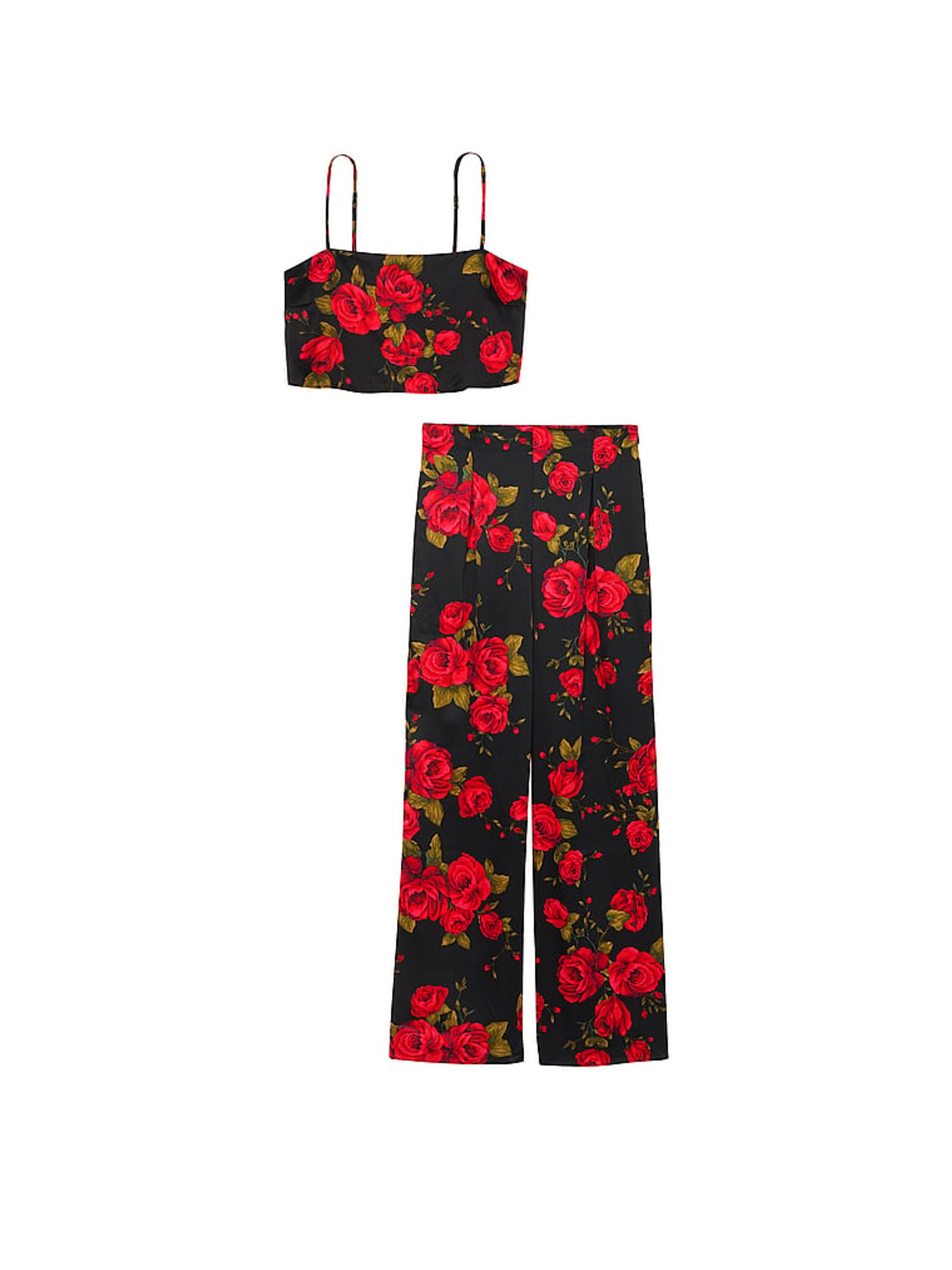 Black Glamorous Rose Satin Cropped Pyjama Set - Image 3 of 3