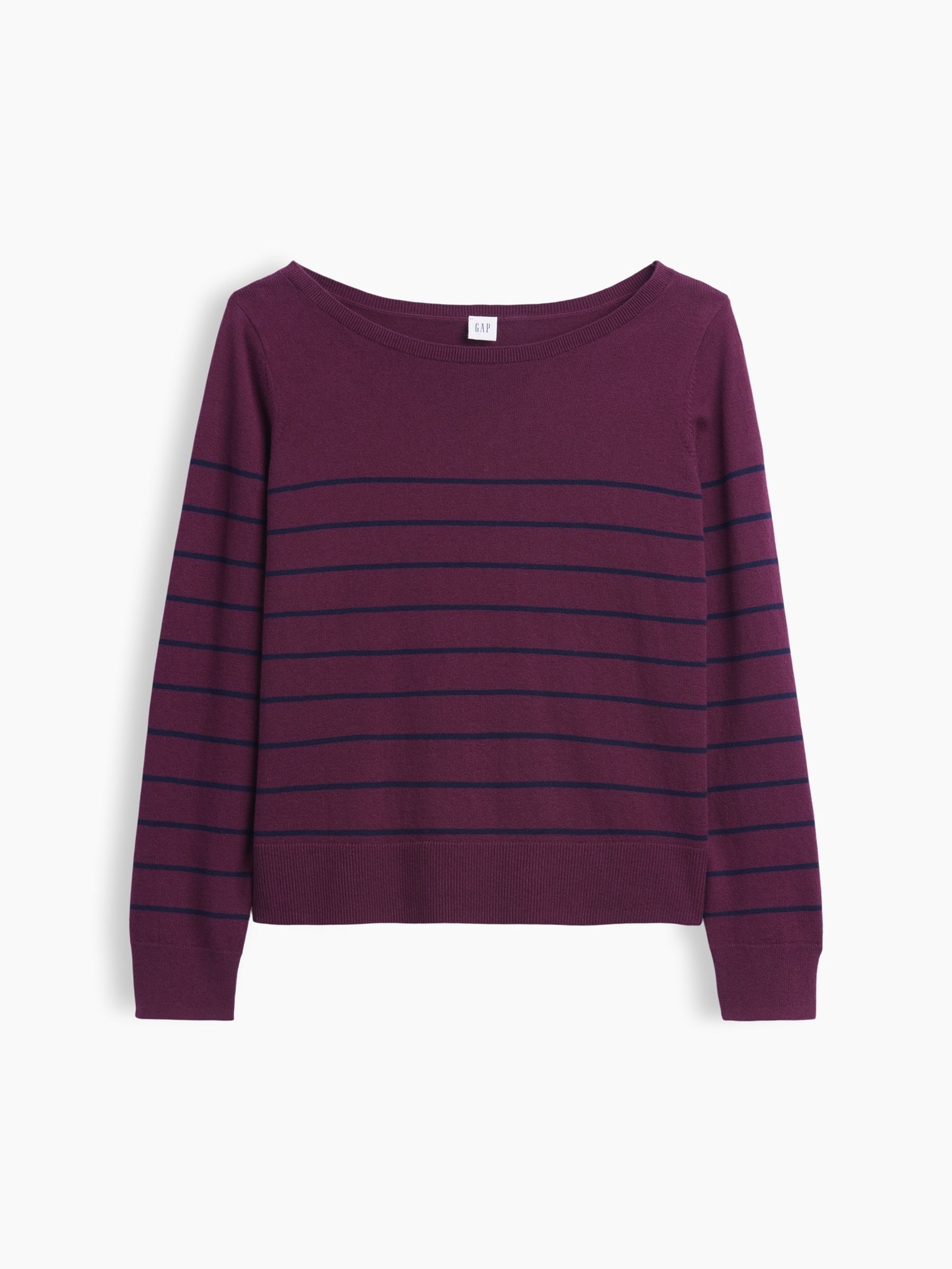 Burgundy Stripe Relaxed Jersey Boatneck Jumper - Image 4 of 5