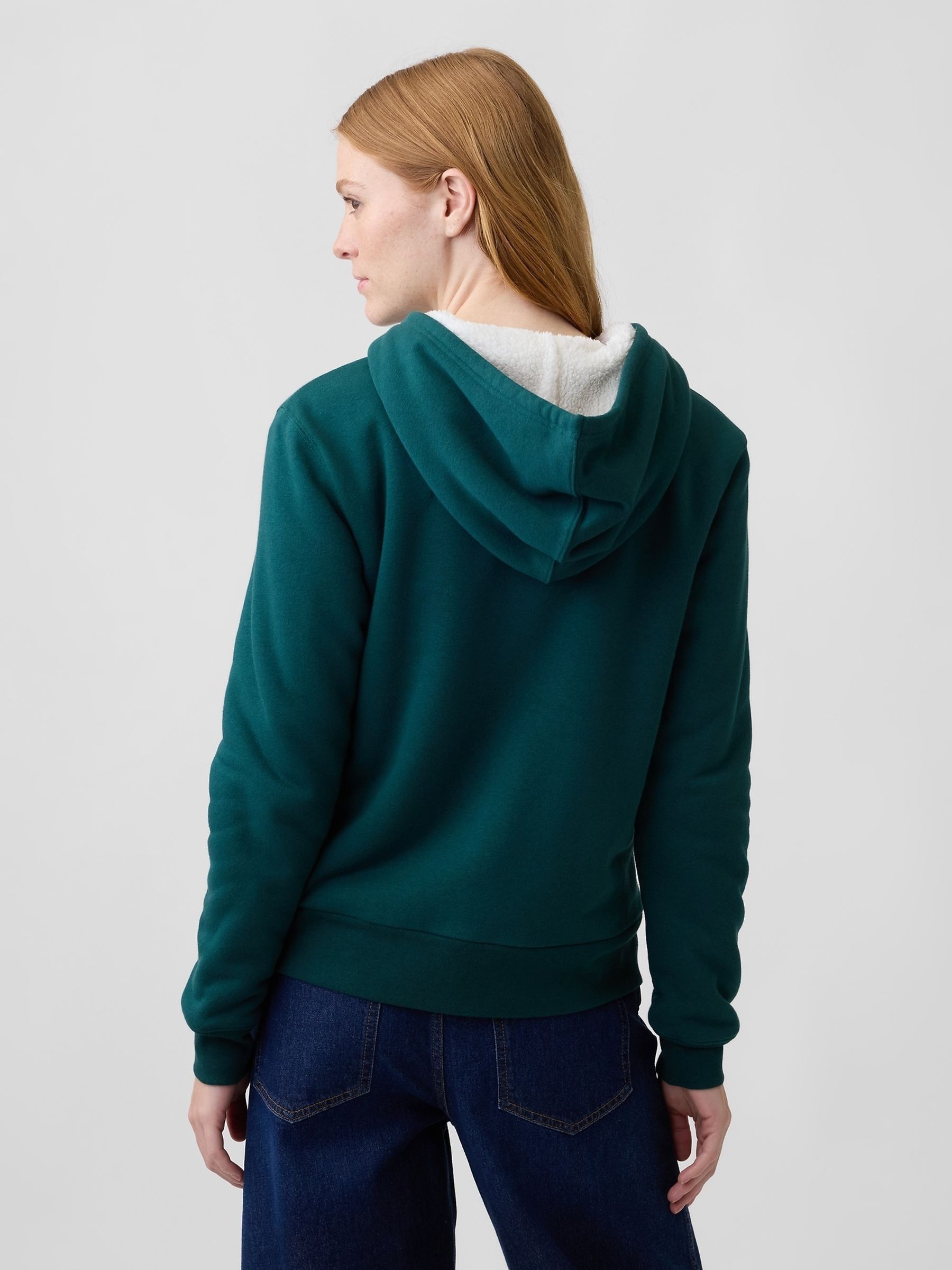 Hunter Green Relaxed Logo Sherpa-Lined Zip-Up Hoodie - Image 2 of 4