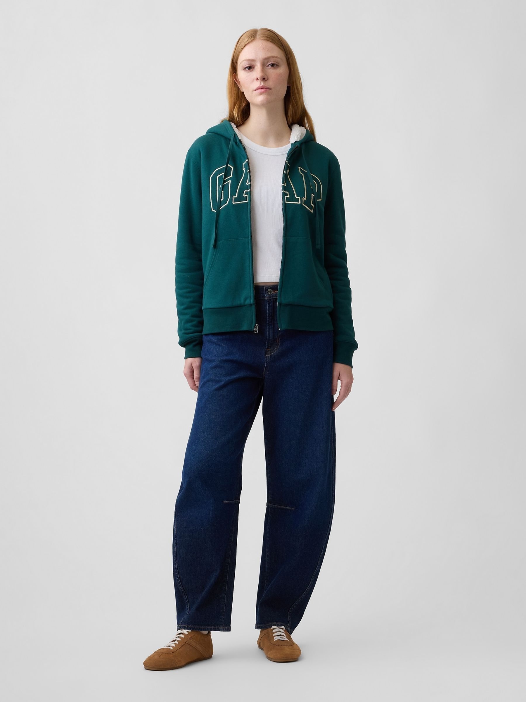 Hunter Green Relaxed Logo Sherpa-Lined Zip-Up Hoodie - Image 3 of 4