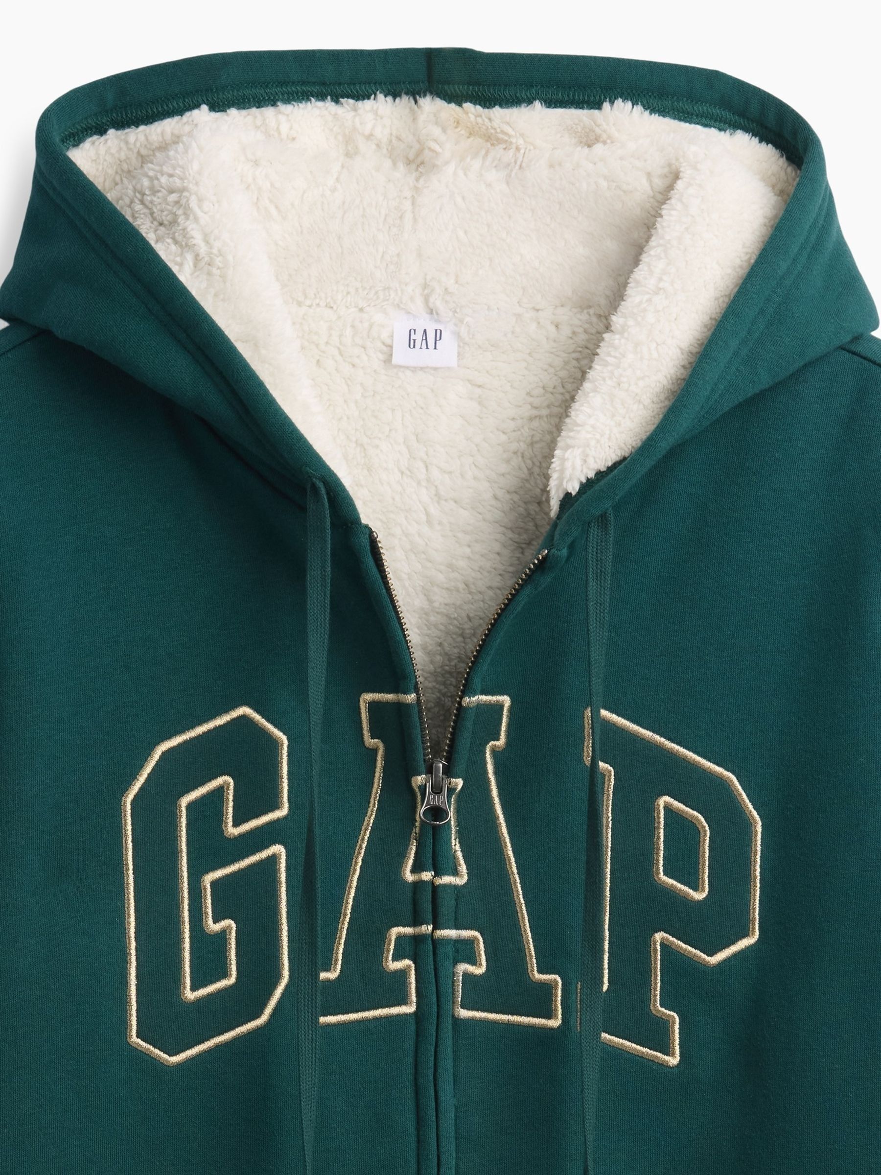 Hunter Green Relaxed Logo Sherpa-Lined Zip-Up Hoodie - Image 4 of 4 Hunter Green Relaxed Logo Sherpa-Lined Zip-Up Hoodie - Image 4 of 4