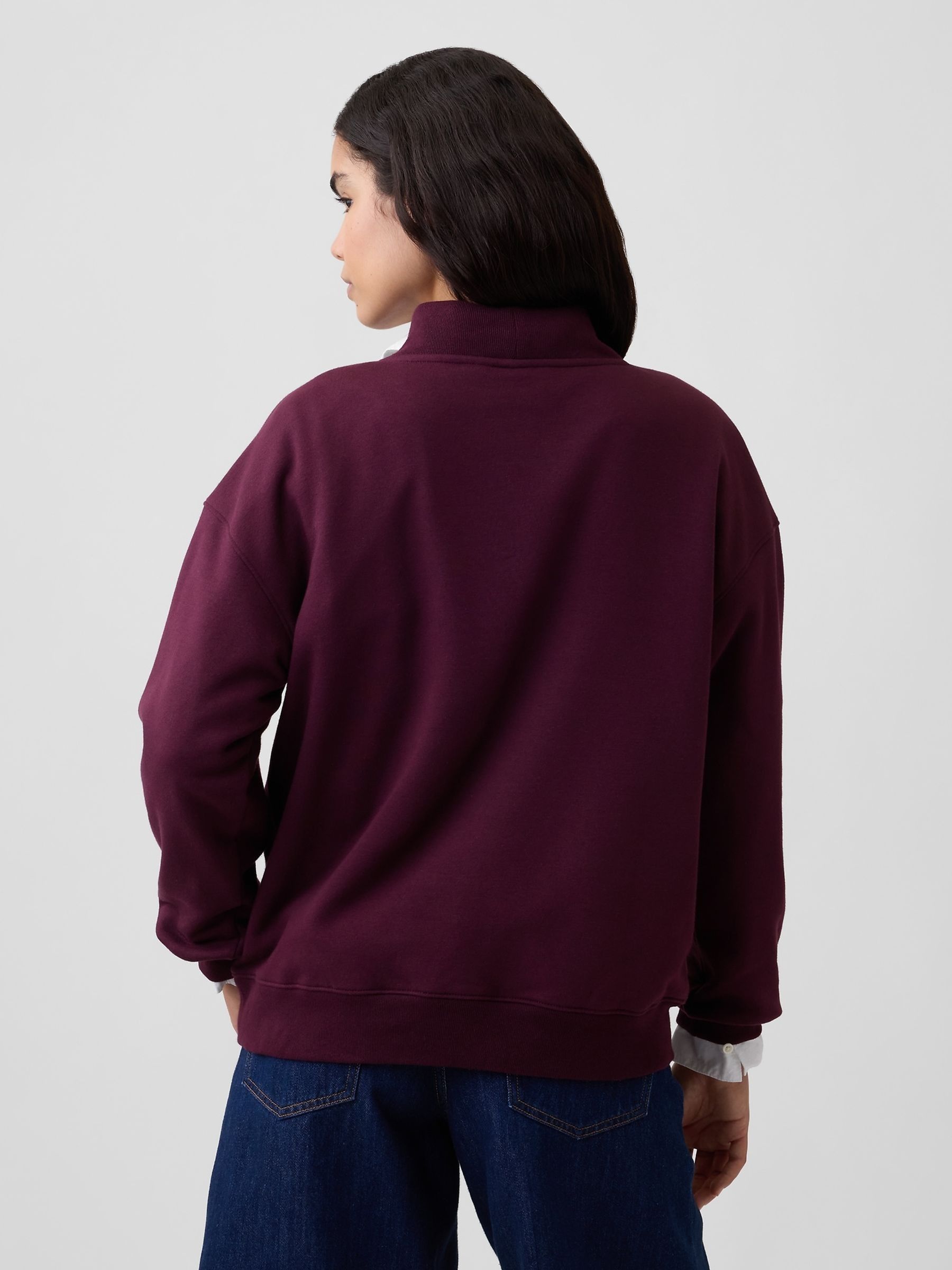 Burgundy Red Oversized Logo Mock Neck Tunic Sweatshirt - Image 2 of 5