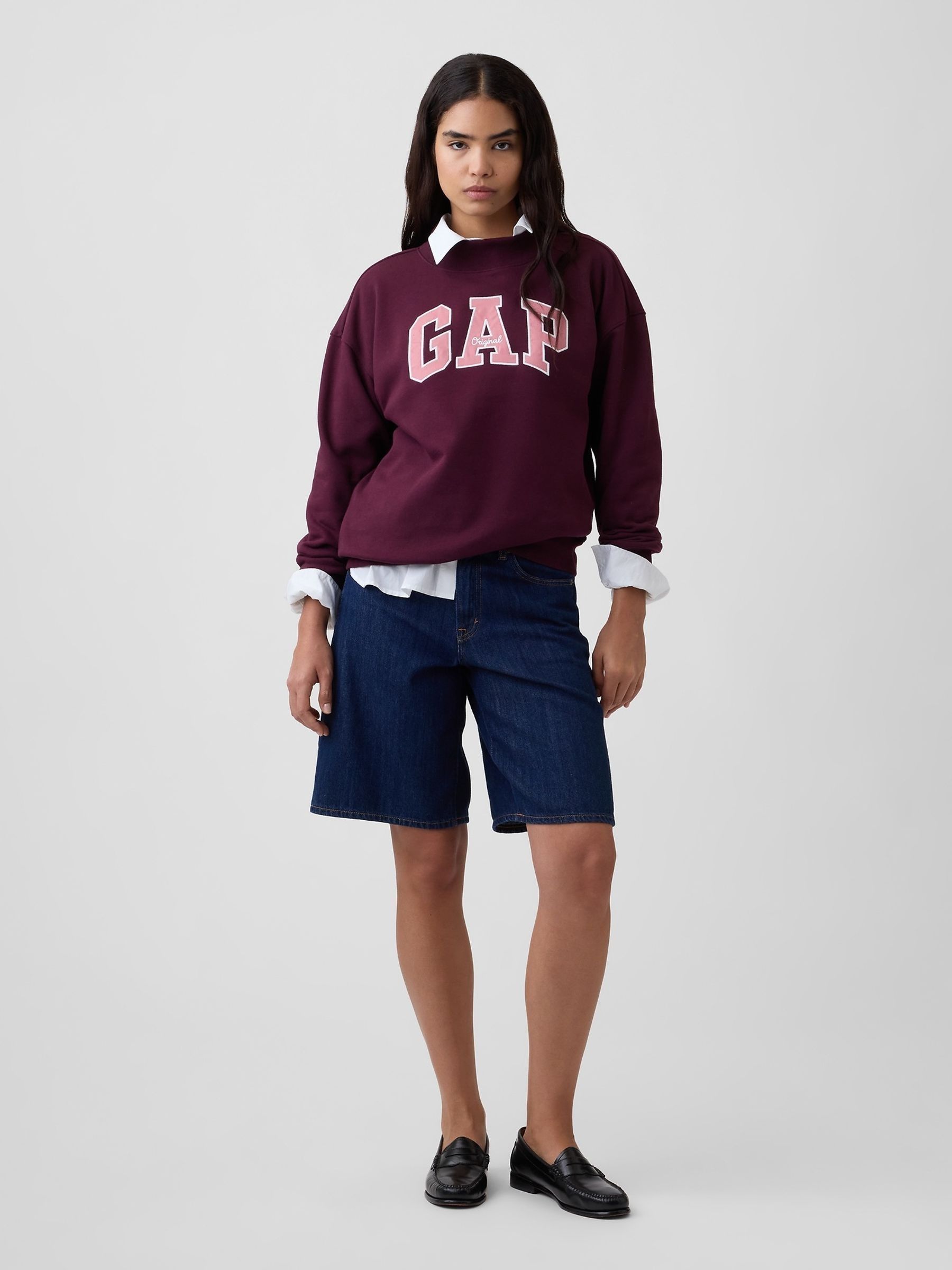 Burgundy Red Oversized Logo Mock Neck Tunic Sweatshirt - Image 3 of 5