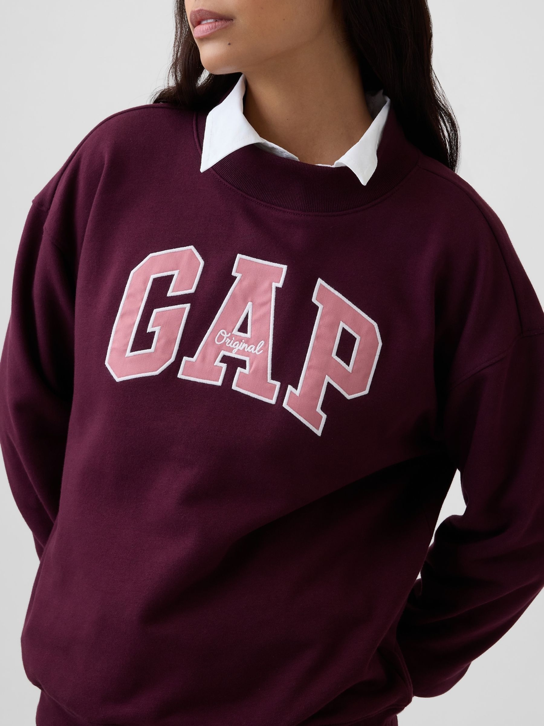Burgundy Red Oversized Logo Mock Neck Tunic Sweatshirt - Image 4 of 5