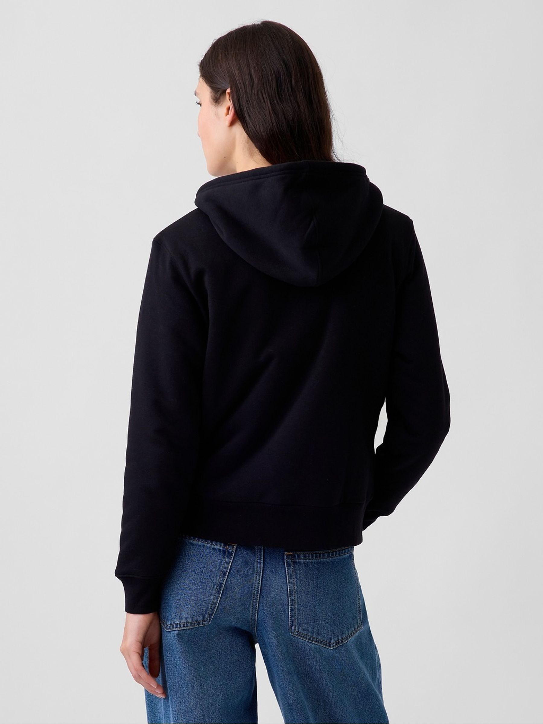 Black Relaxed Logo Sherpa-Lined Zip-Up Hoodie - Image 2 of 5