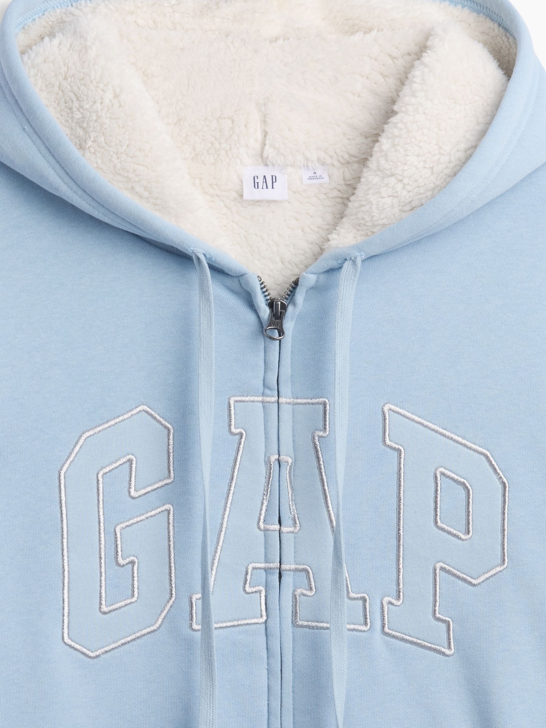 Light Blue Relaxed Logo Sherpa-Lined Zip-Up Hoodie - Image 4 of 4