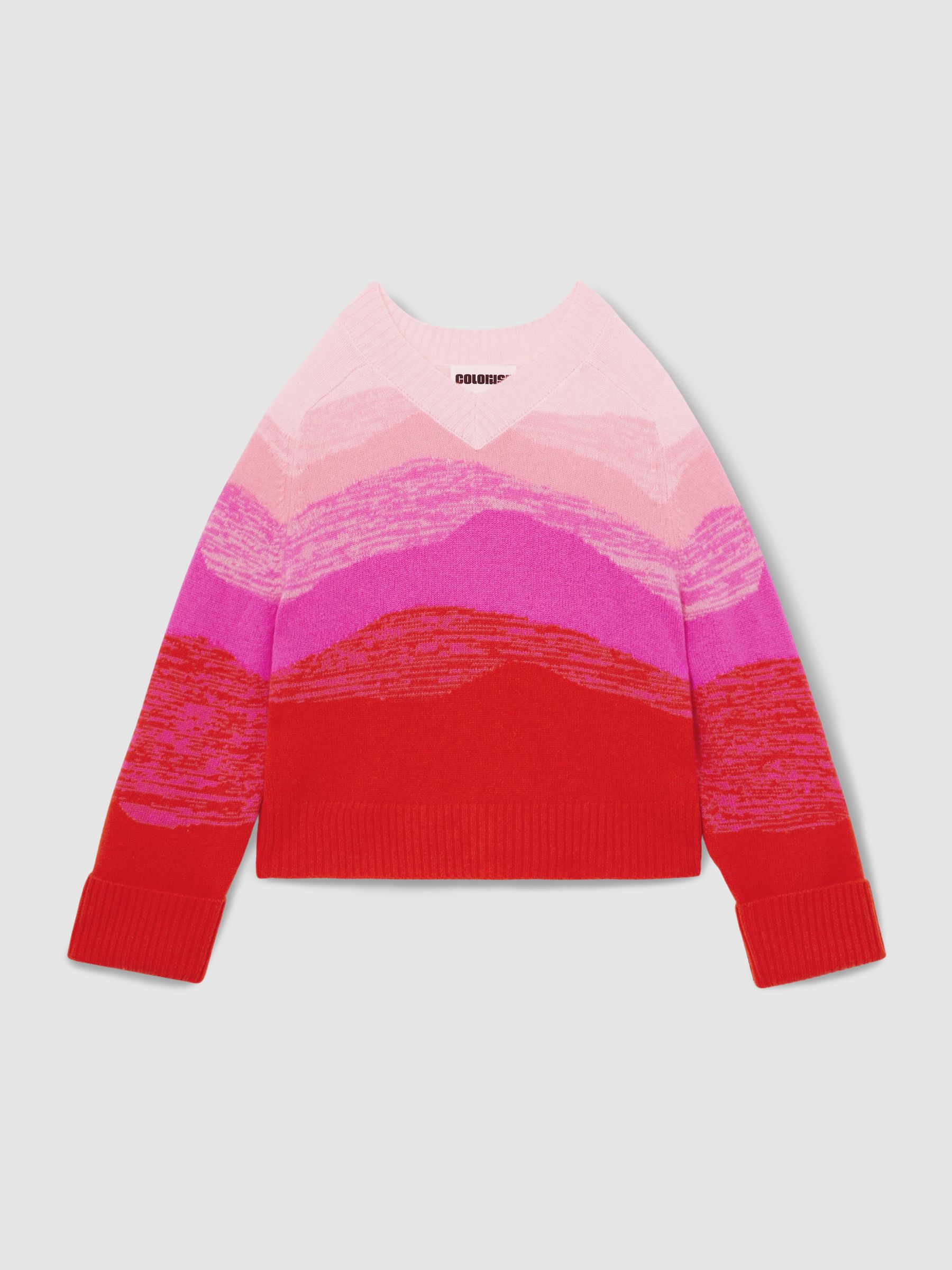 Crush Collection 100% Cashmere Gradient V-Neck Jumper in Red/Cream - Image 2 of 6