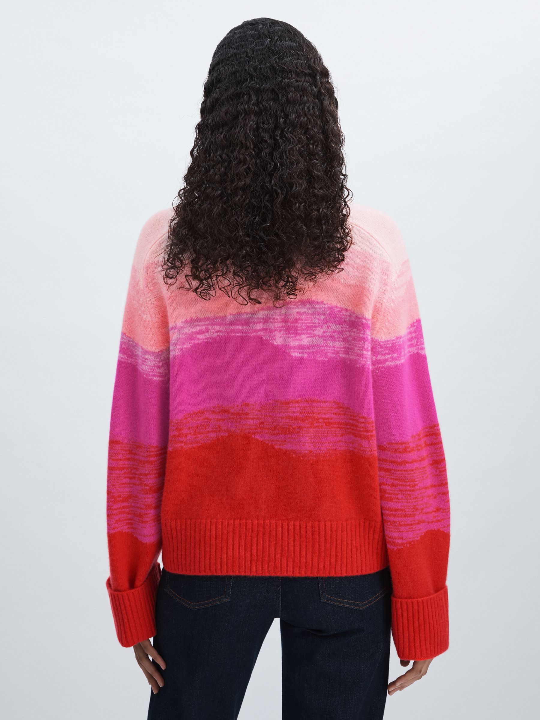 Crush Collection 100% Cashmere Gradient V-Neck Jumper in Red/Cream - Image 5 of 6