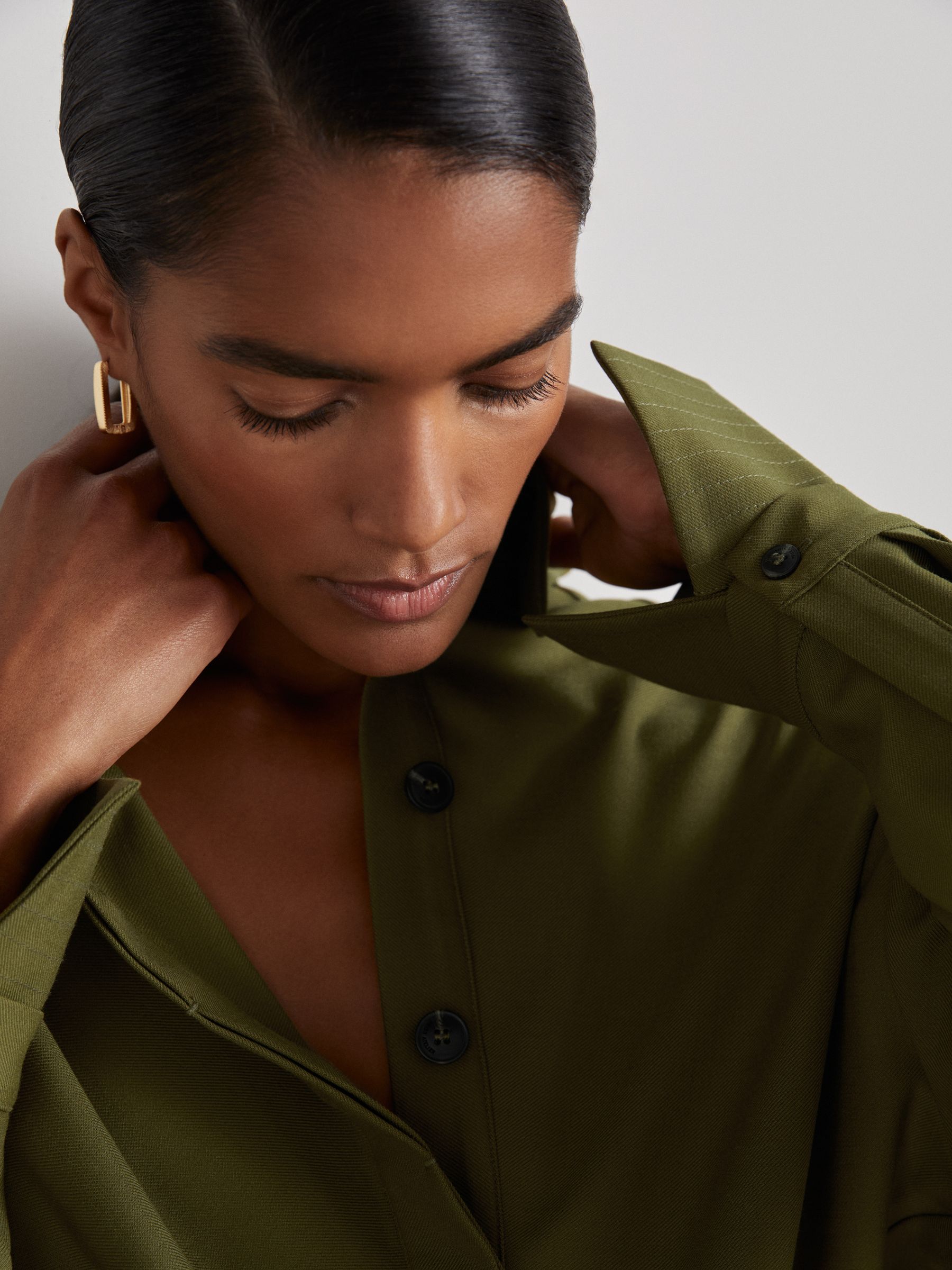 Atelier Draped Shirt Dress with Wool in Khaki - Image 4 of 8