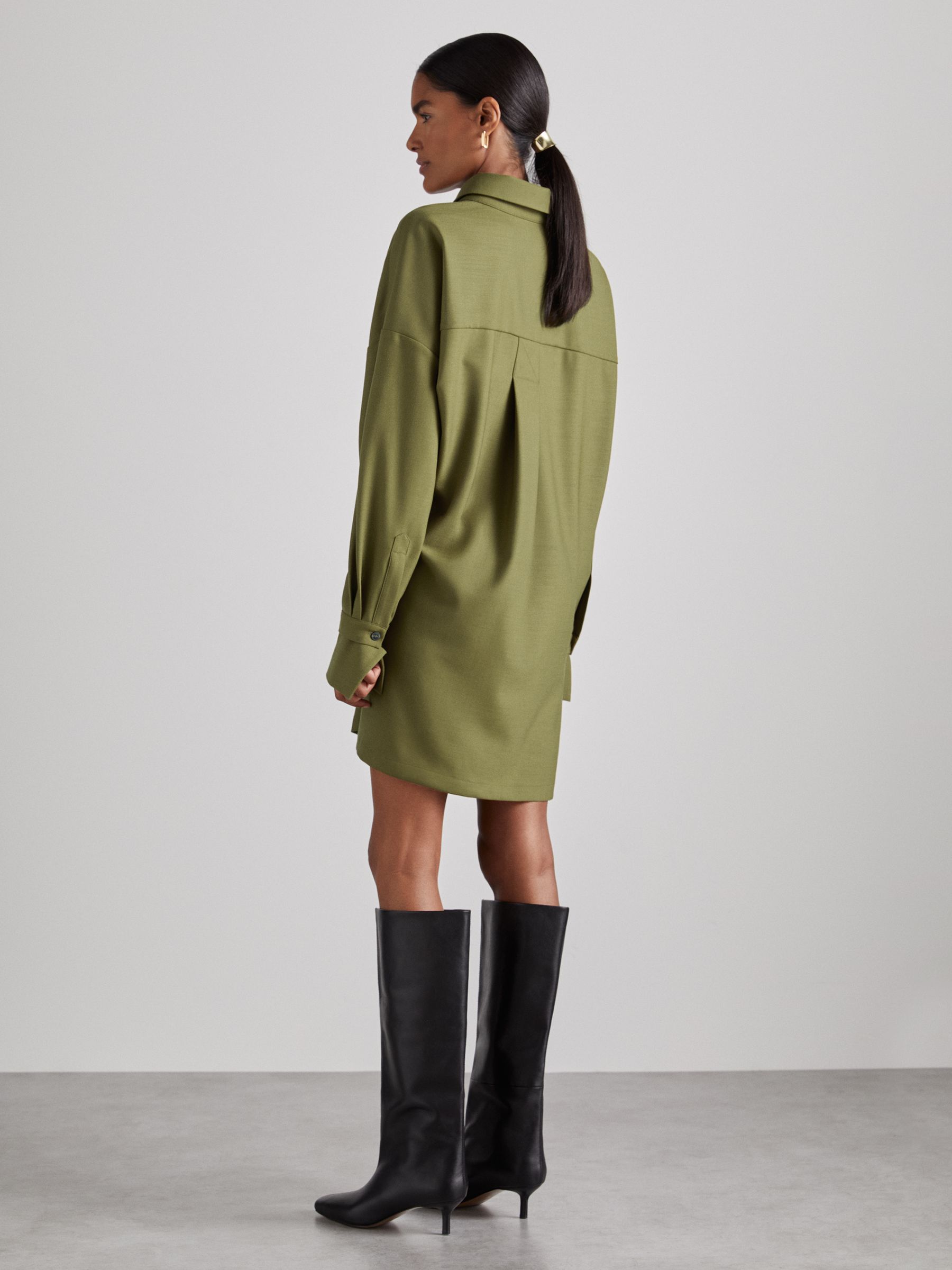 Atelier Draped Shirt Dress with Wool in Khaki - Image 6 of 8
