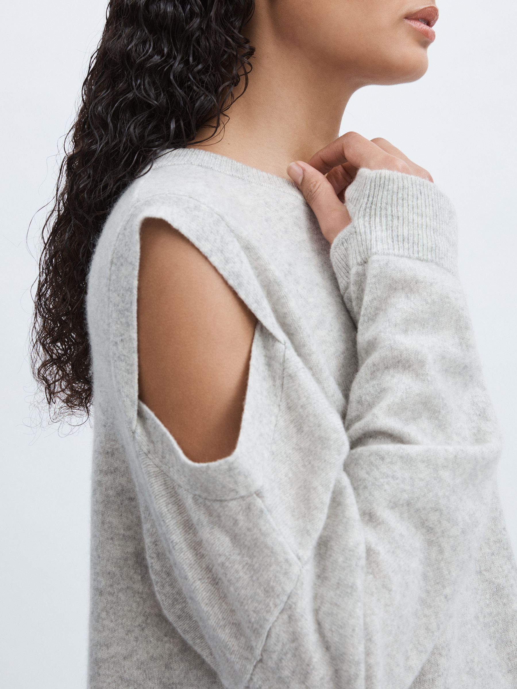 Crush Collection 100% Cashmere Cut-Out Jumper in Grey - Image 3 of 6