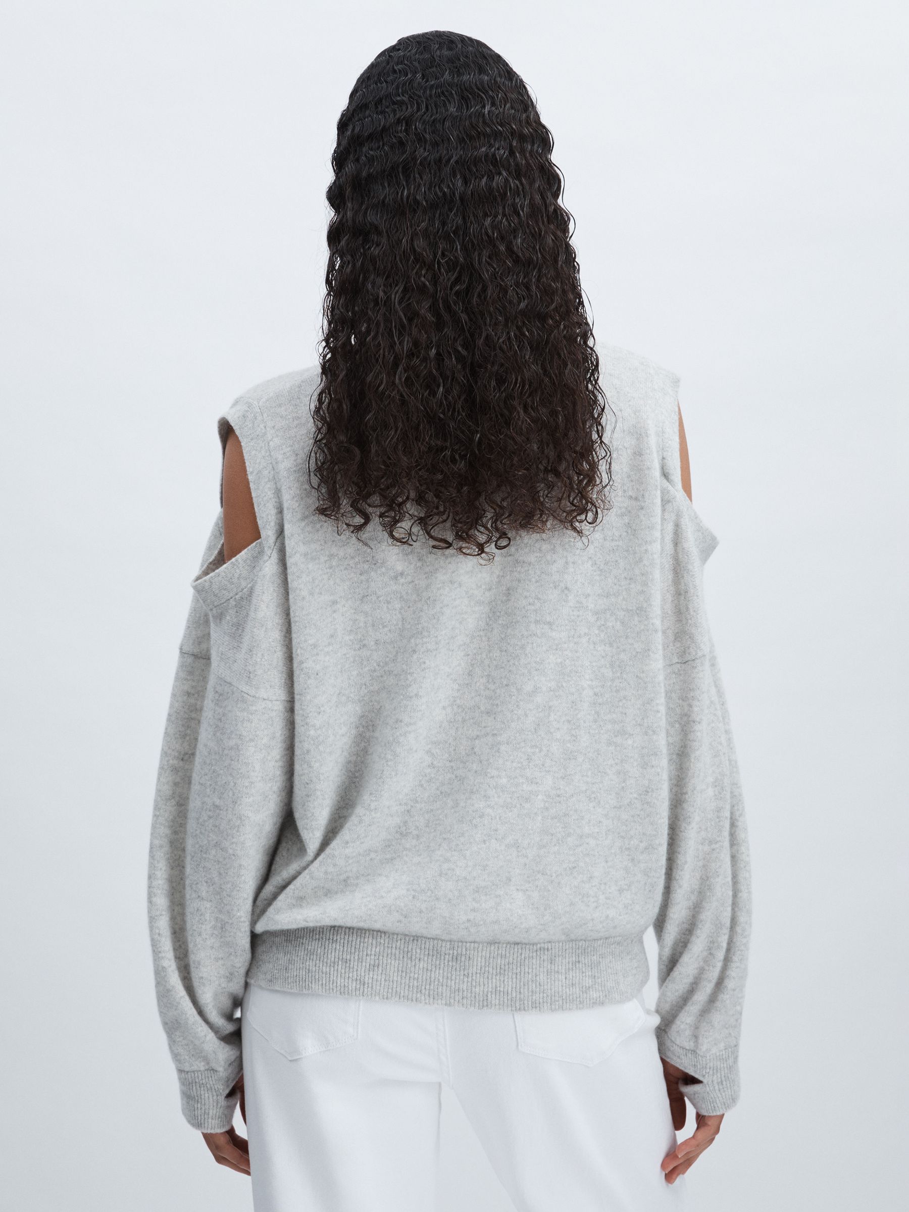 Crush Collection 100% Cashmere Cut-Out Jumper in Grey - Image 5 of 6