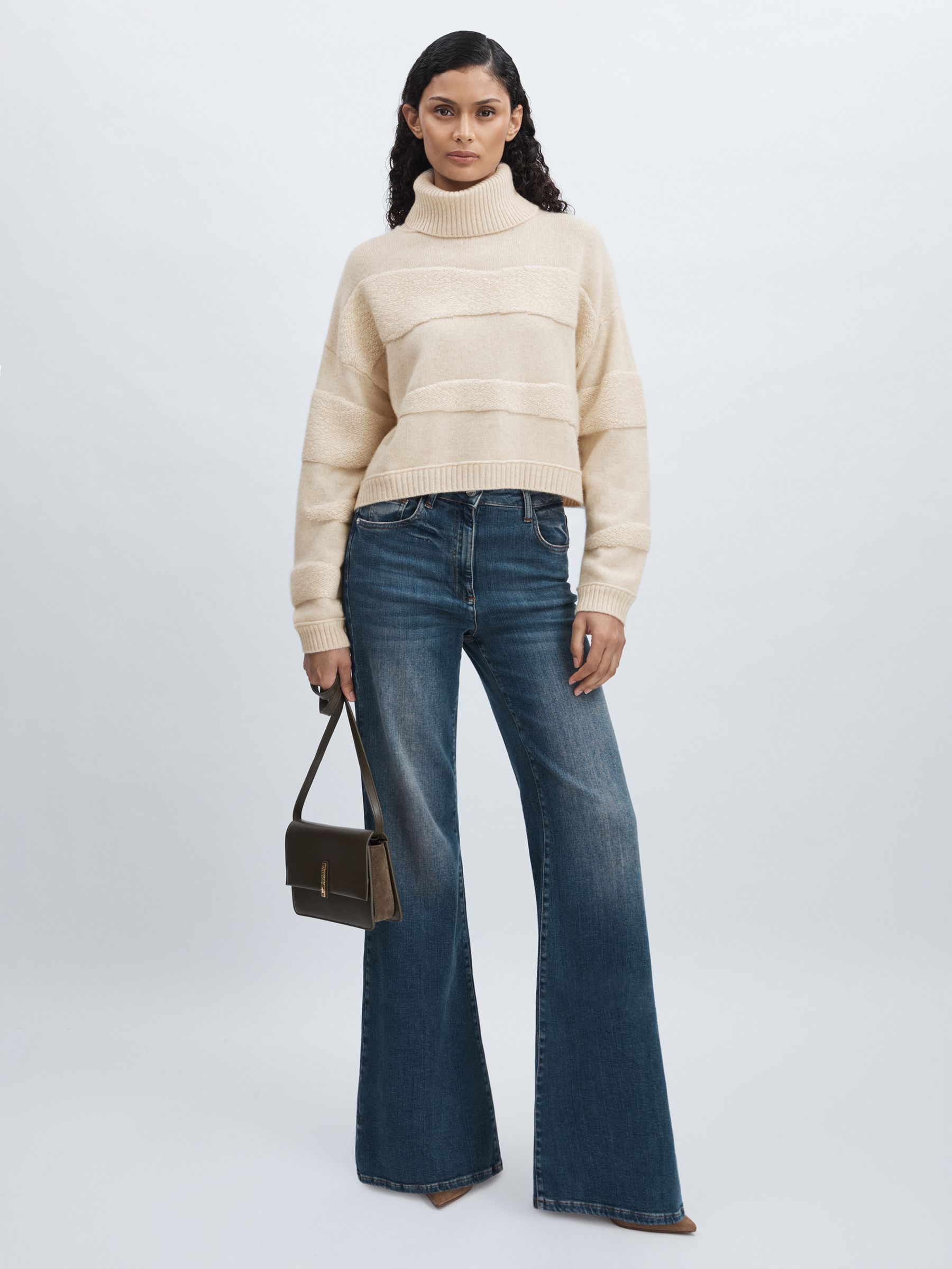 Crush Collection 100% Cashmere Roll-Neck Jumper in Cream - Image 3 of 6