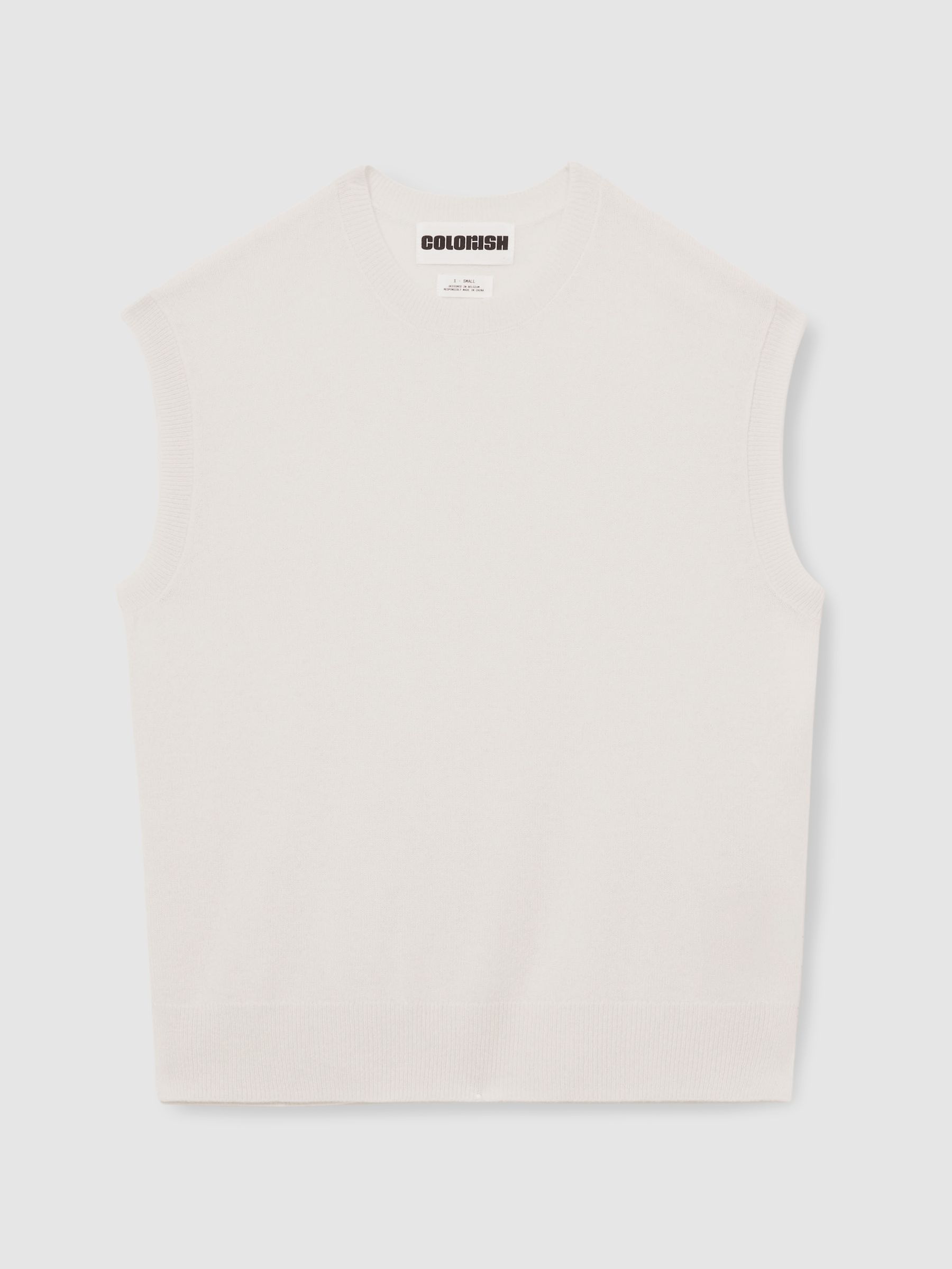 Crush Collection 100% Cashmere Crew-Neck Tank in White - Image 2 of 6 Crush Collection 100% Cashmere Crew-Neck Tank in White - Image 2 of 6