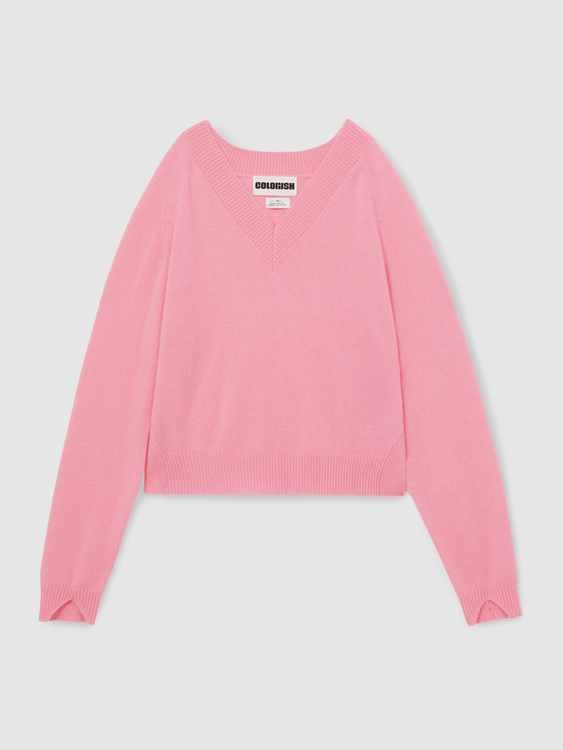 Crush Collection 100% Cashmere V-Neck Jumper in Bubblegum - Image 2 of 6
