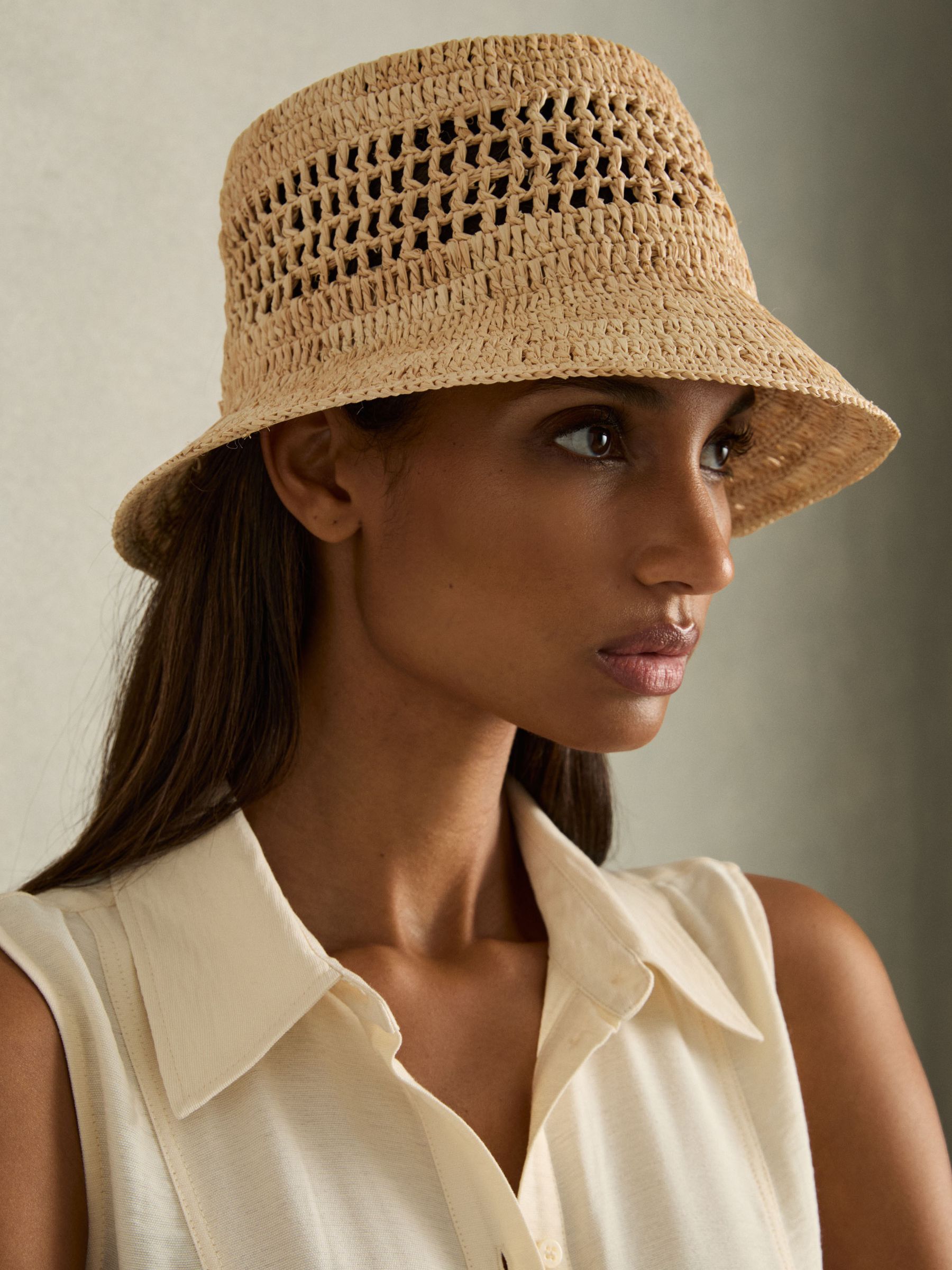Straw Bucket Hat in Natural - Image 2 of 4
