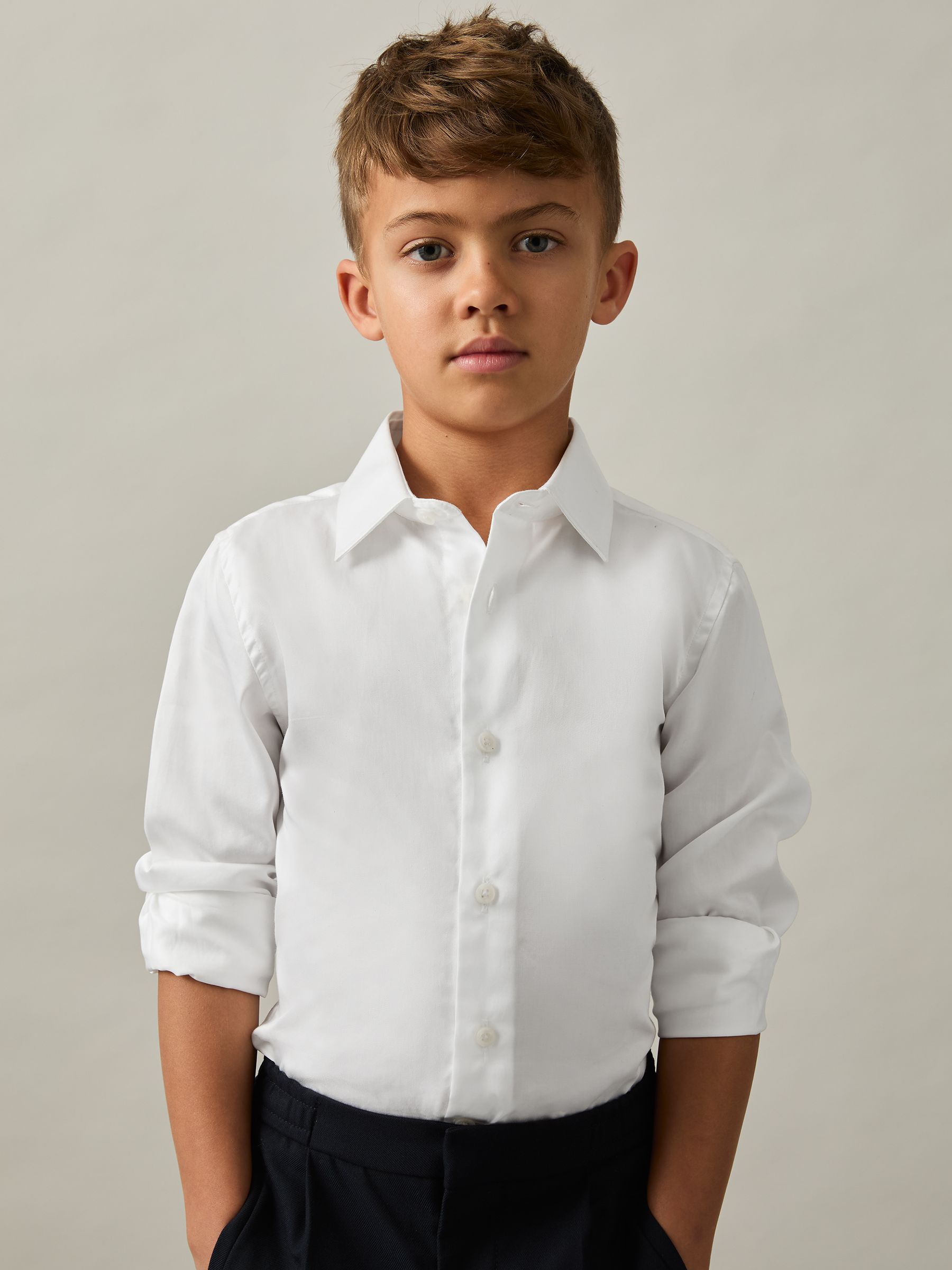3-9 yrs Slim-Fit Cotton Shirt in White - Image 1 of 5