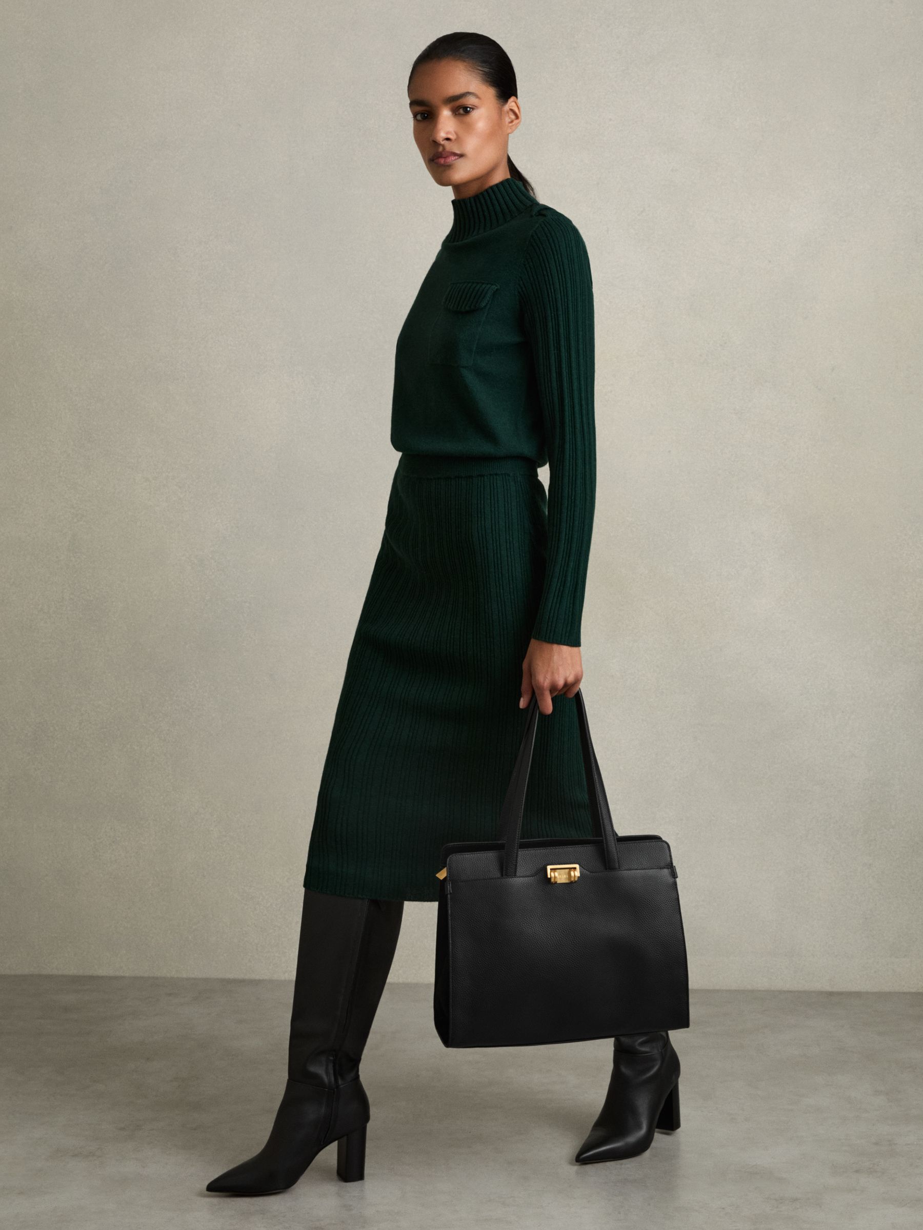 Grained Leather Tote Bag in Black - Image 2 of 5