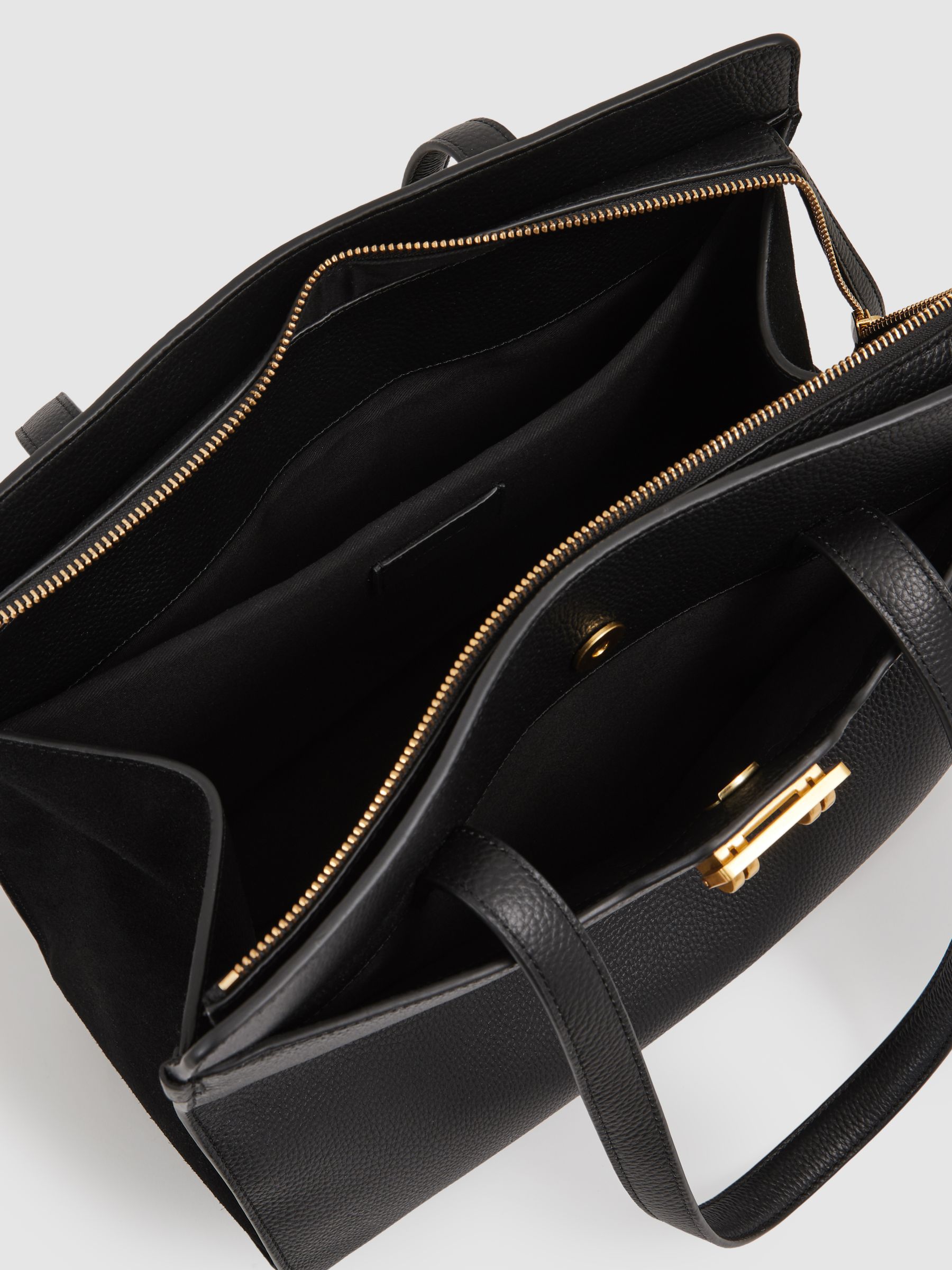 Grained Leather Tote Bag in Black - Image 3 of 5