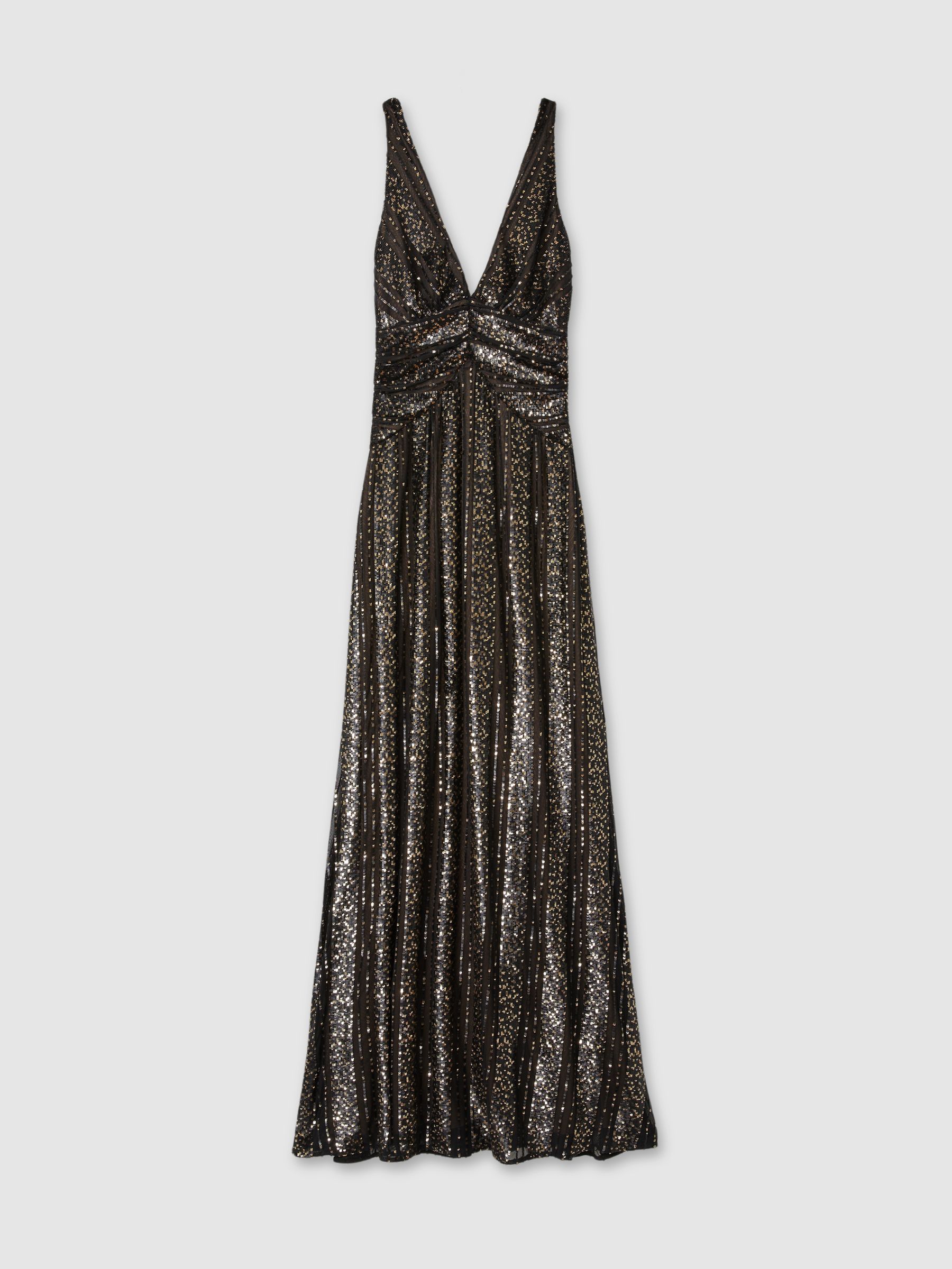 Halston Plunge Neck Sequin Maxi Dress in Black - Image 2 of 5