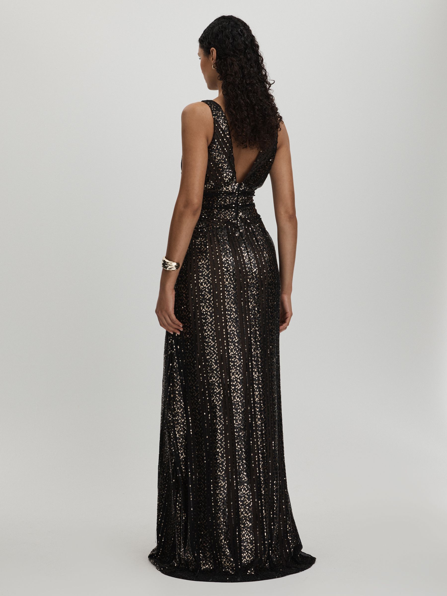 Halston Plunge Neck Sequin Maxi Dress in Black - Image 4 of 5