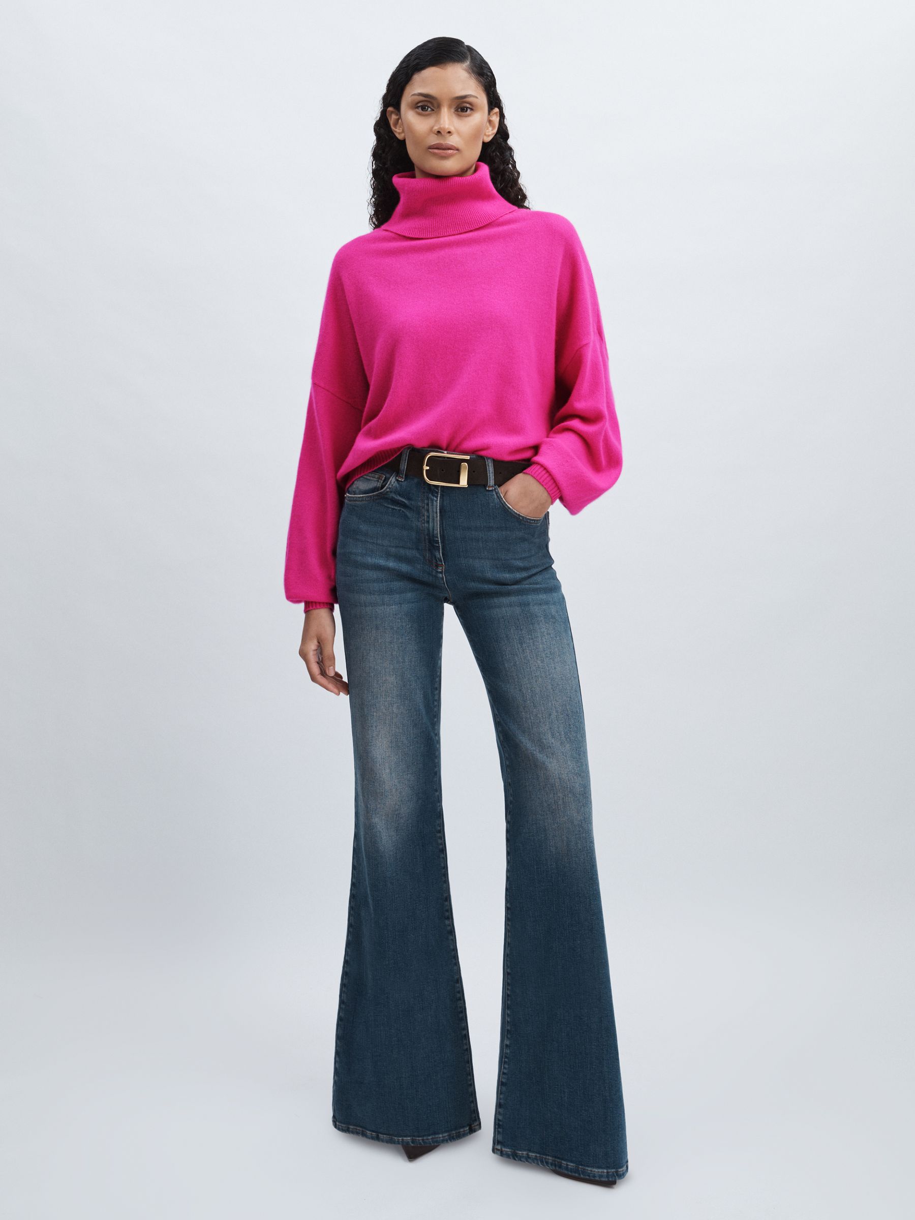 Crush Collection 100% Cashmere Roll-Neck Jumper in Bright Pink - Image 1 of 6 Crush Collection 100% Cashmere Roll-Neck Jumper in Bright Pink - Image 1 of 6